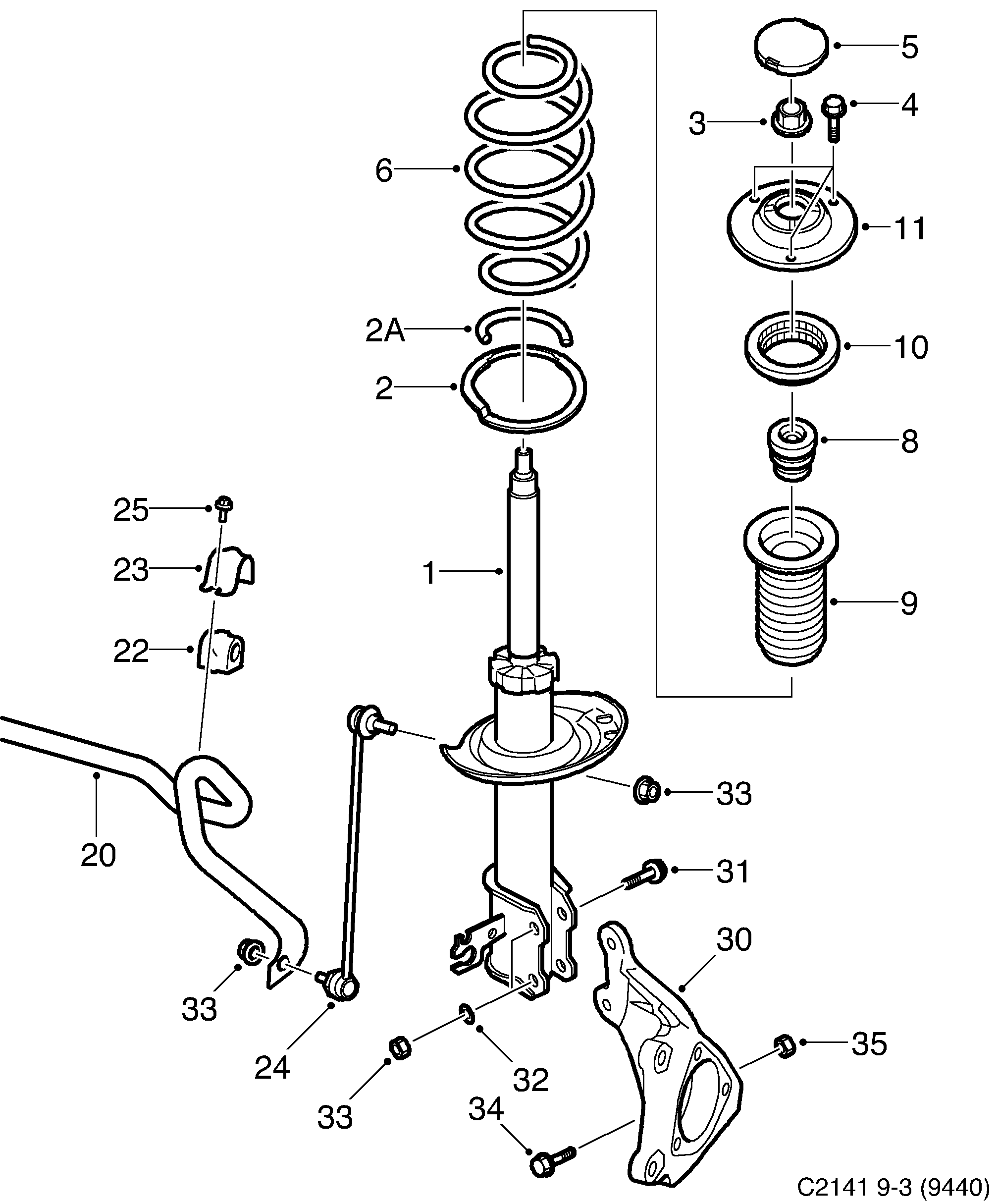Saab 9-3 (9440) Front suspension diagram