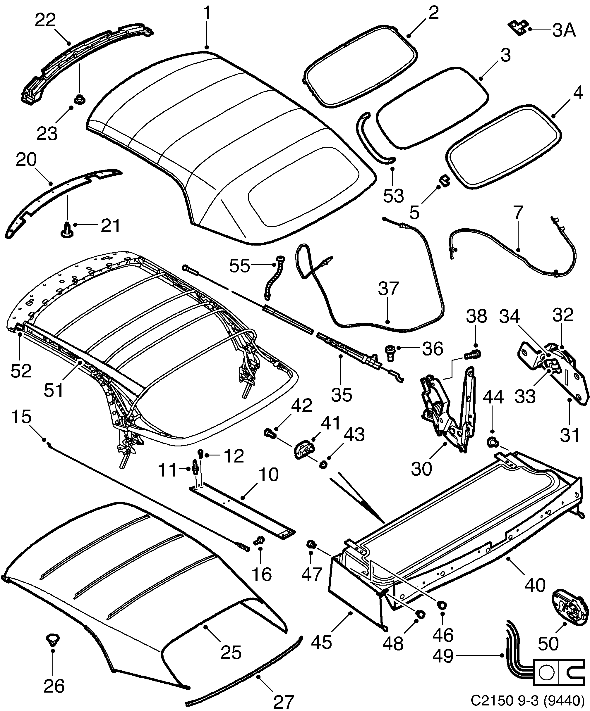 Saab 9-3 (9440) Top cloth Convertible diagram