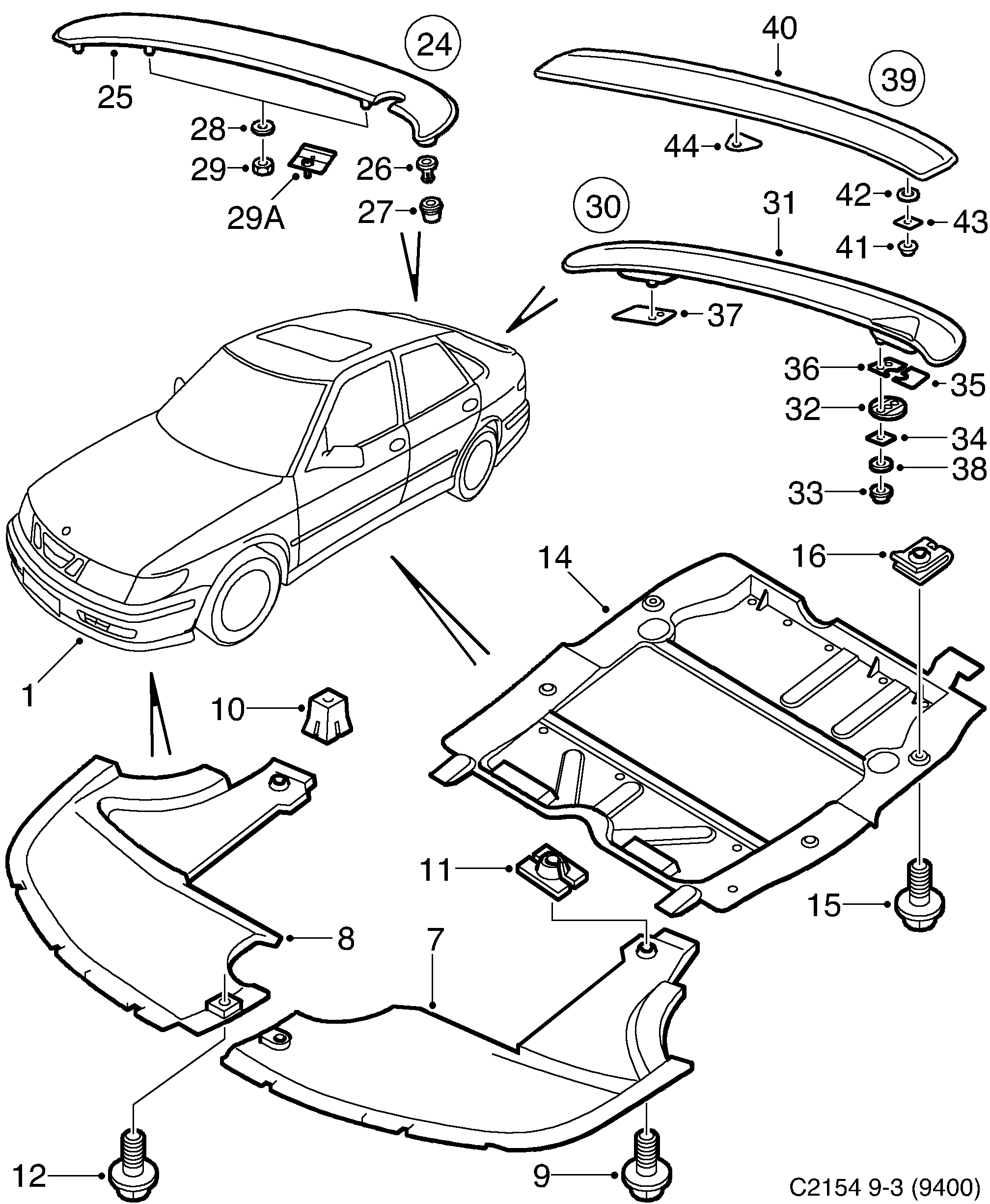 Saab 9-3 (9400) Air shield Spoiler diagram
