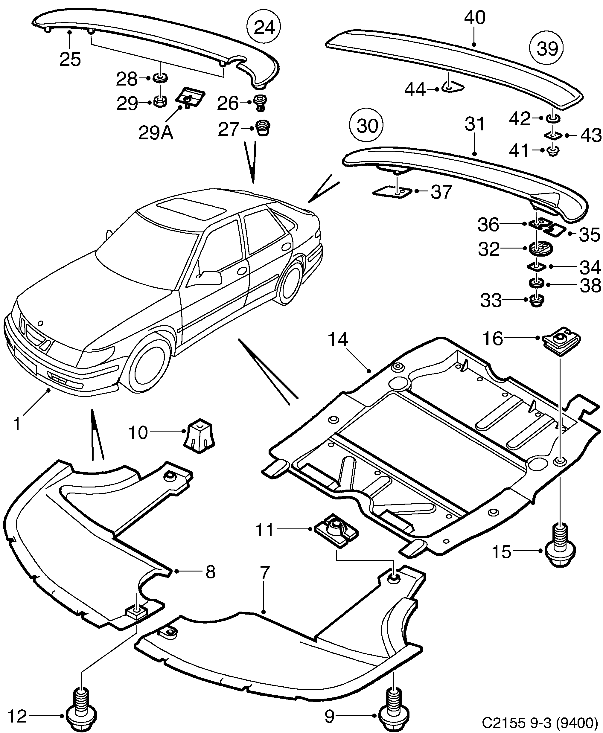 Saab 9-3 (9400) Air shield Spoiler diagram