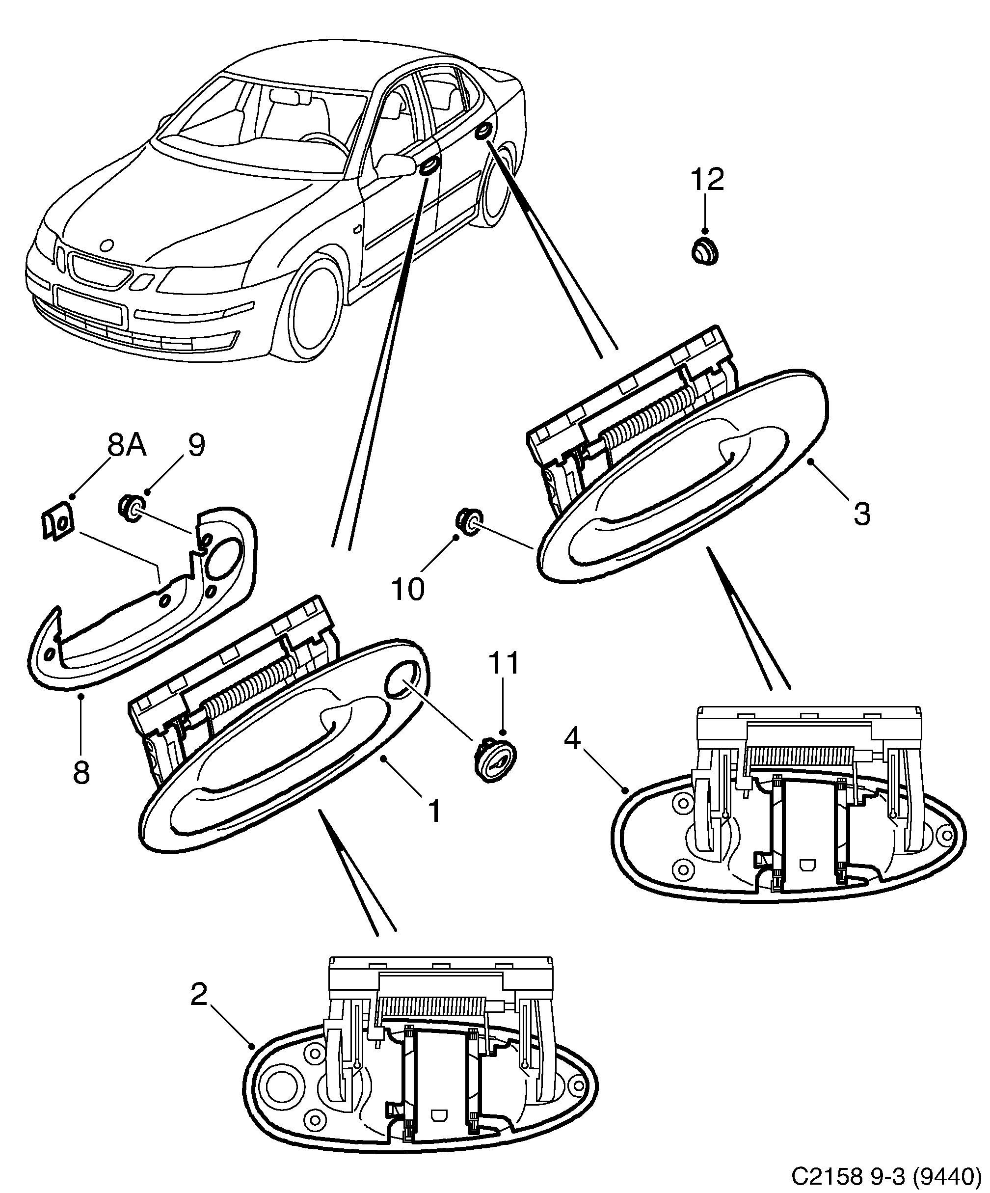 Saab 9-3 (9440) Outside handle diagram