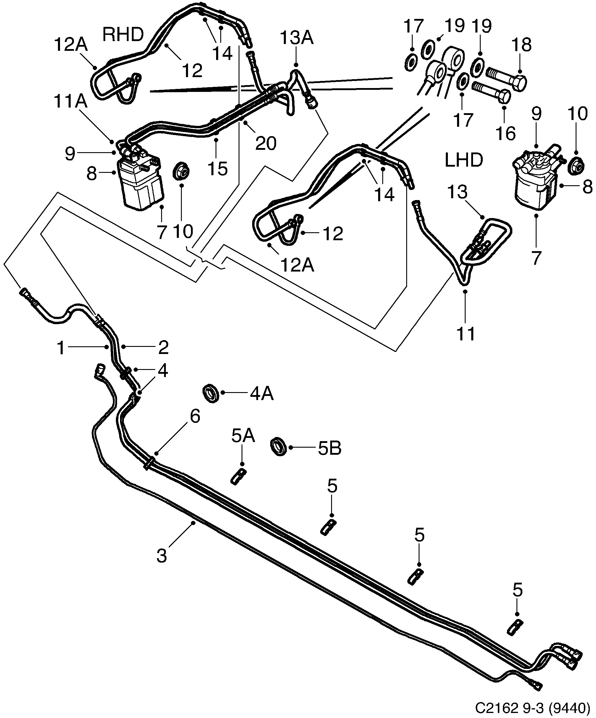 Saab 9-3 (9440) Fuel pipe Fuel filter diagram