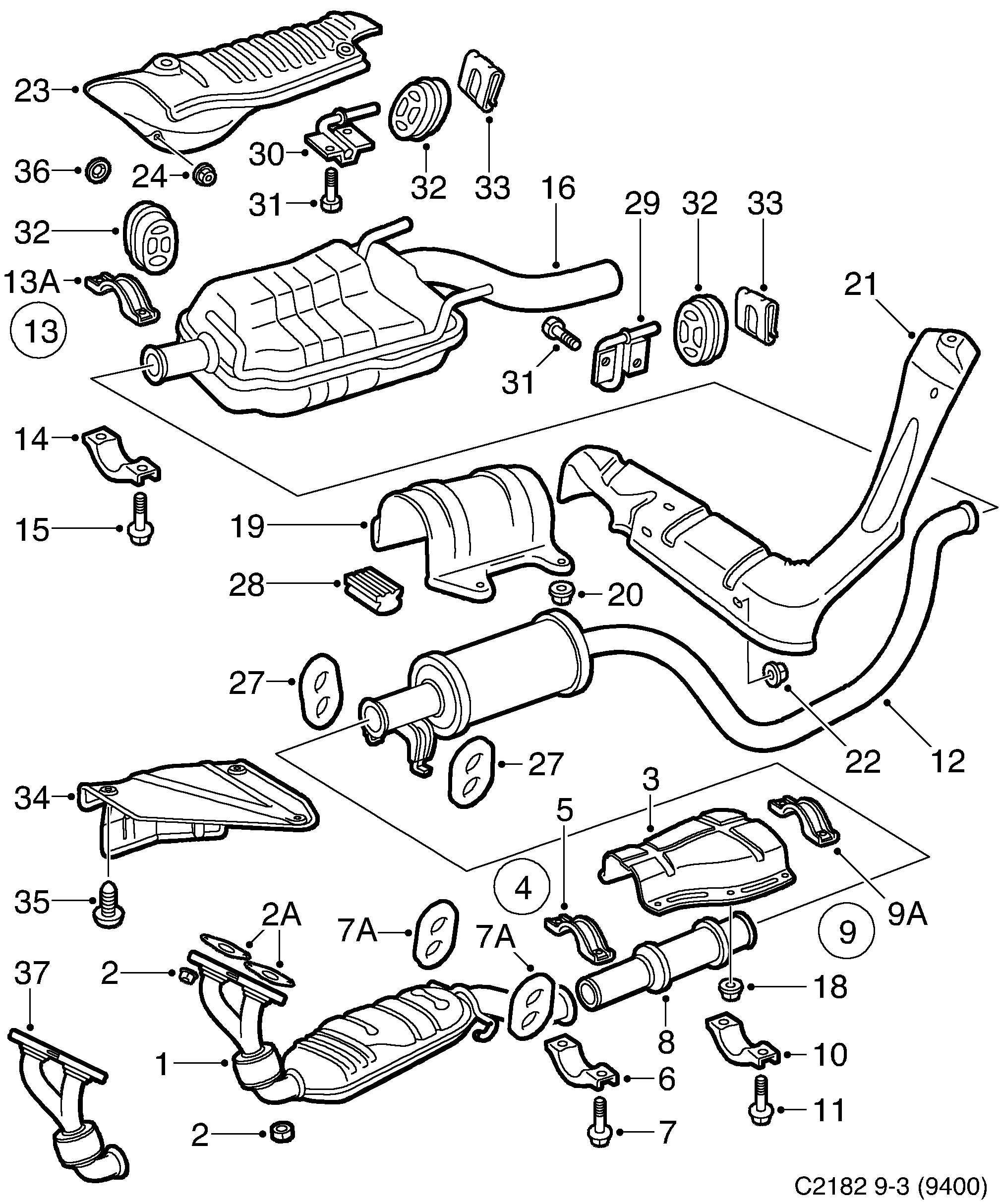 Saab 9-3 (9400) Exhaust system diagram
