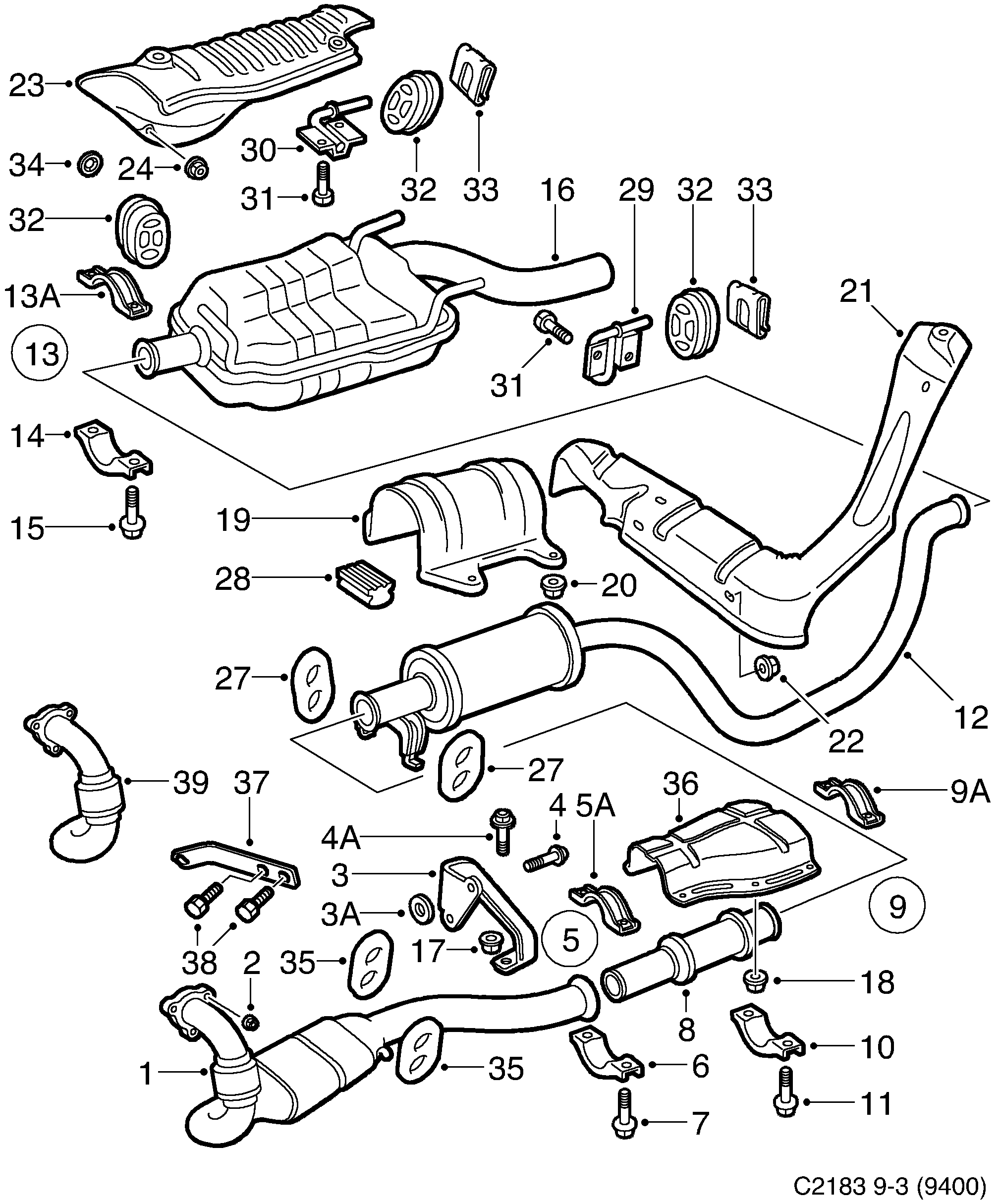 Saab 9-3 (9400) Exhaust system diagram