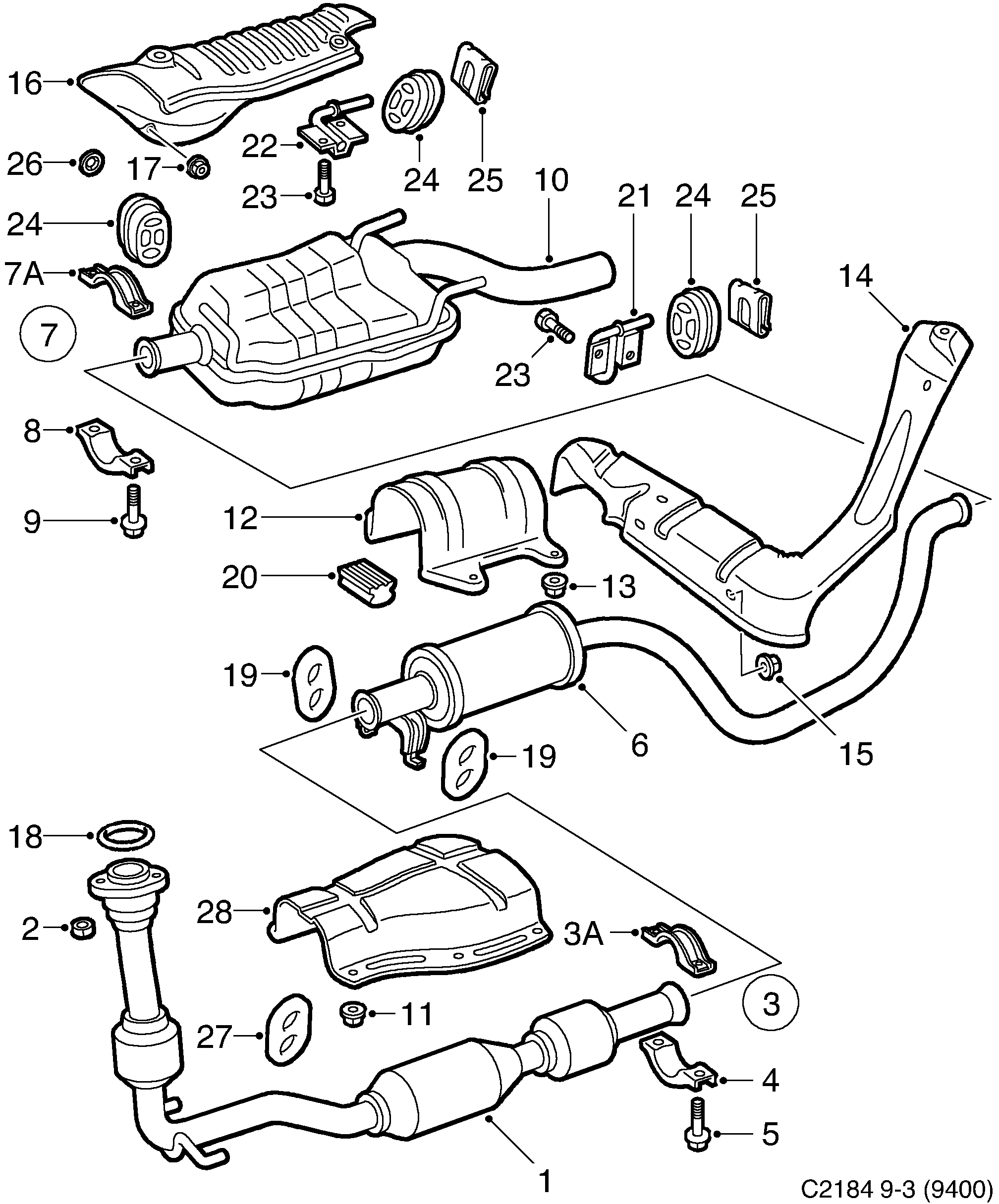 Saab 9-3 (9400) Exhaust system diagram