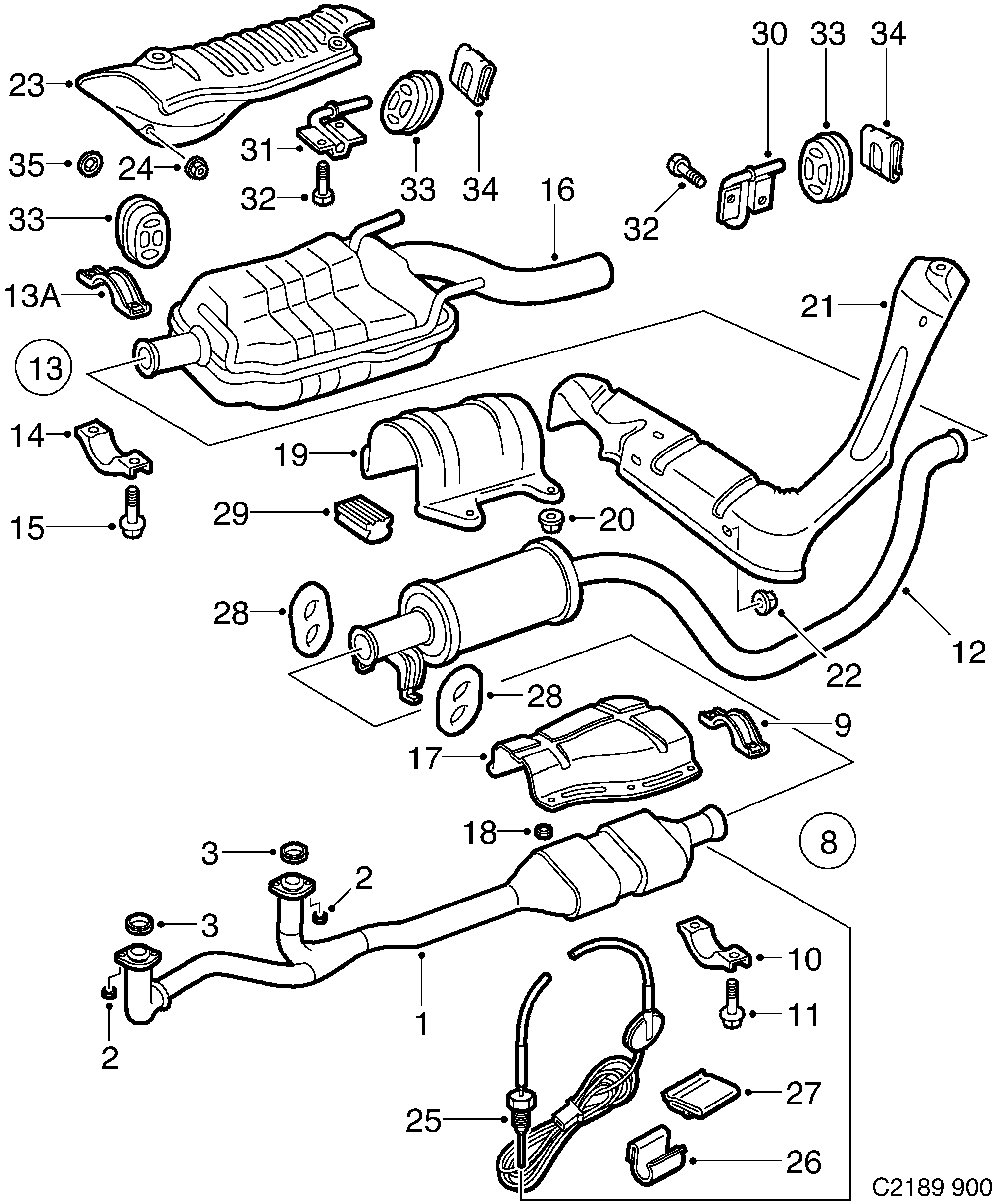 Saab 900 Exhaust system diagram