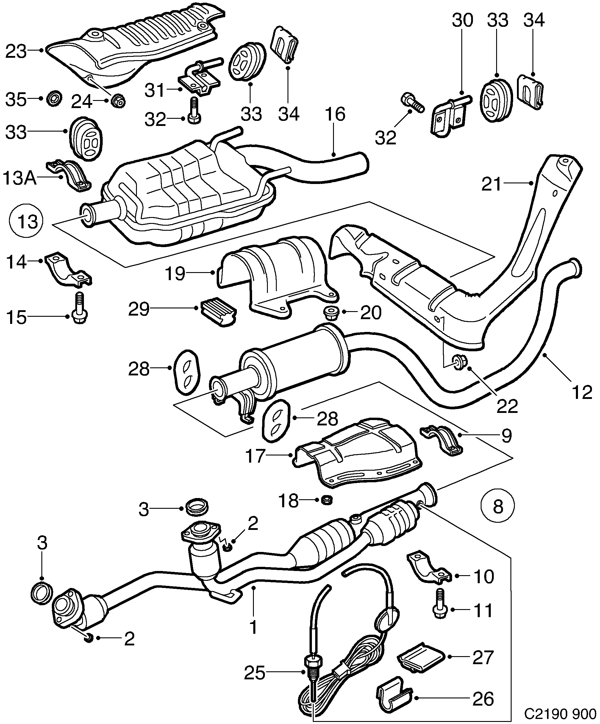 Saab 900 Exhaust system diagram
