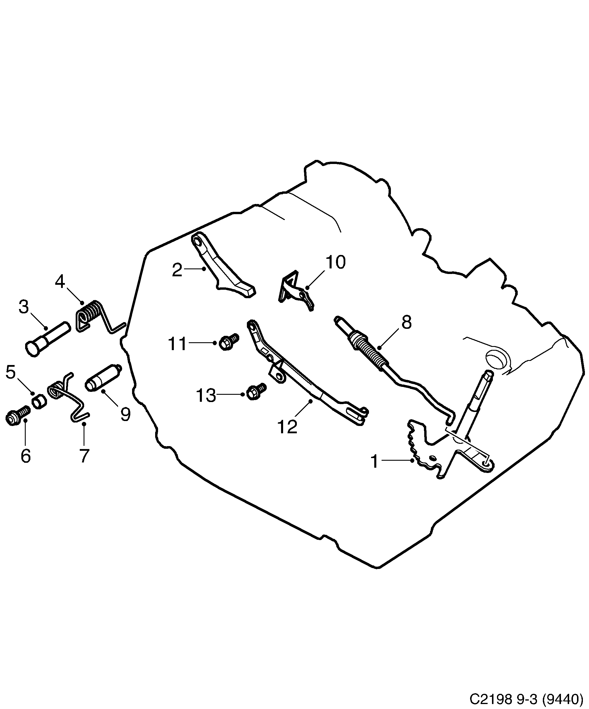 Saab 9-3 (9440) Controls in gear box 5-speed diagram