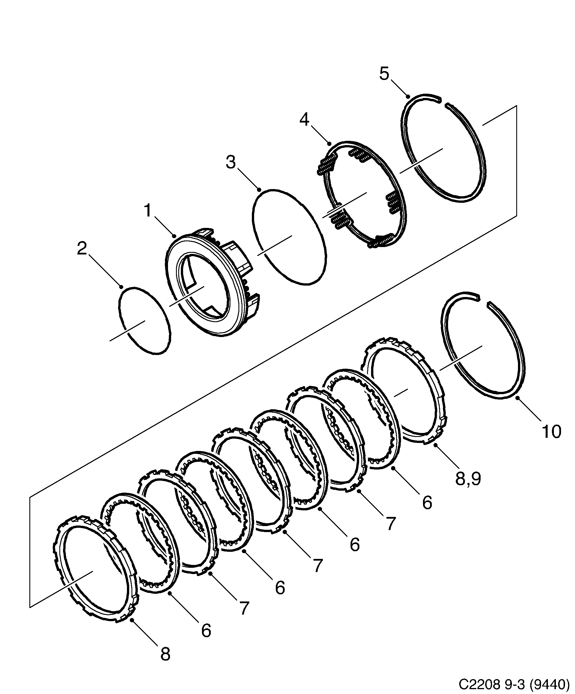 Saab 9-3 (9440) Freewheel F2 and brake B3 5-speed diagram