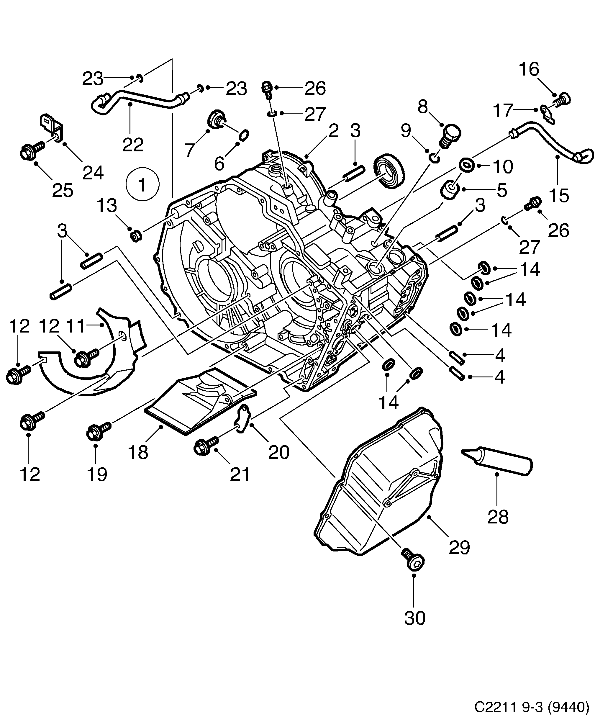 Saab 9-3 (9440) Gear box case, cover 5-speed diagram