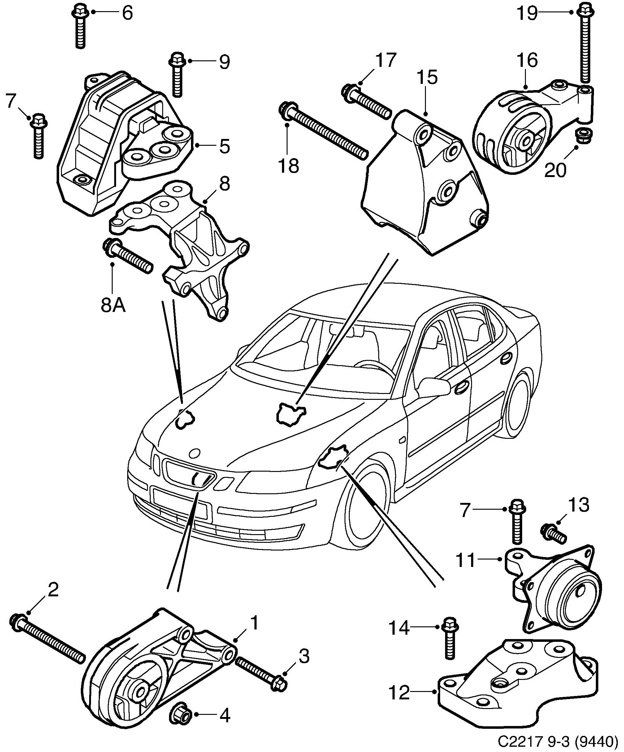 Saab 9-3 (9440) Engine suspension diagram