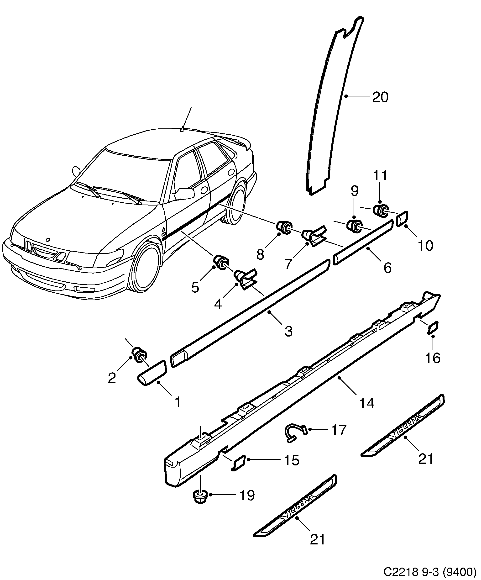 Saab 9-3 (9400) Decor diagram