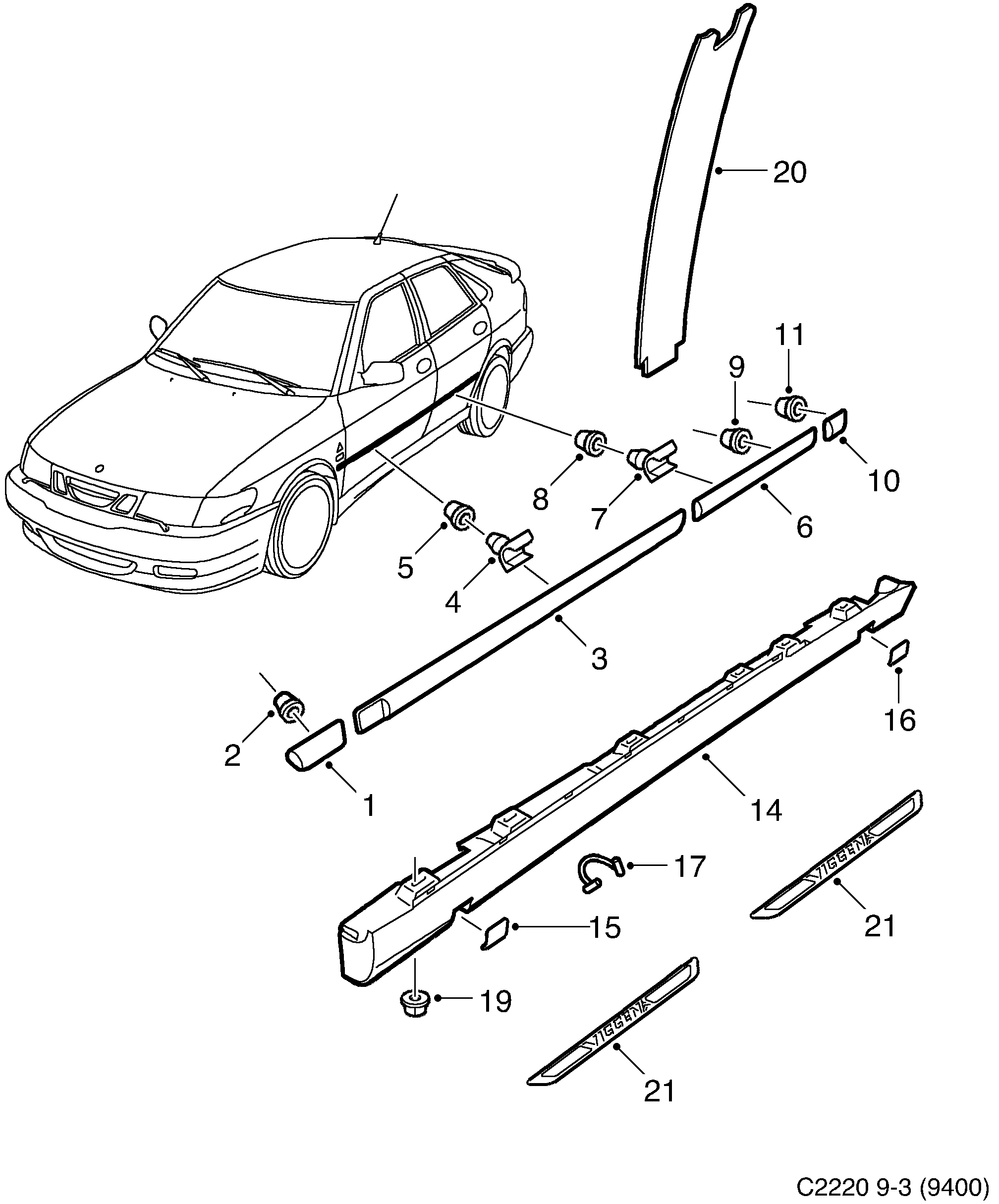 Saab 9-3 (9400) Decor diagram