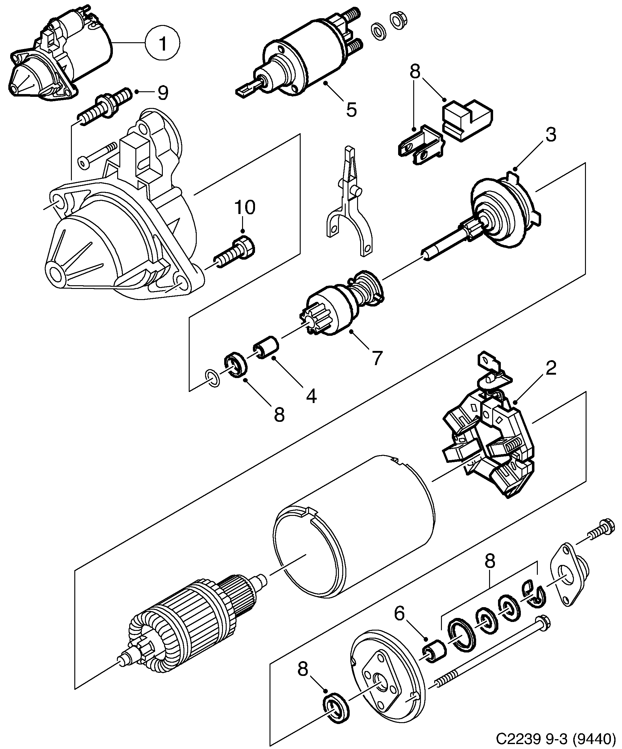 Saab 9-3 (9440) Starter motor diagram