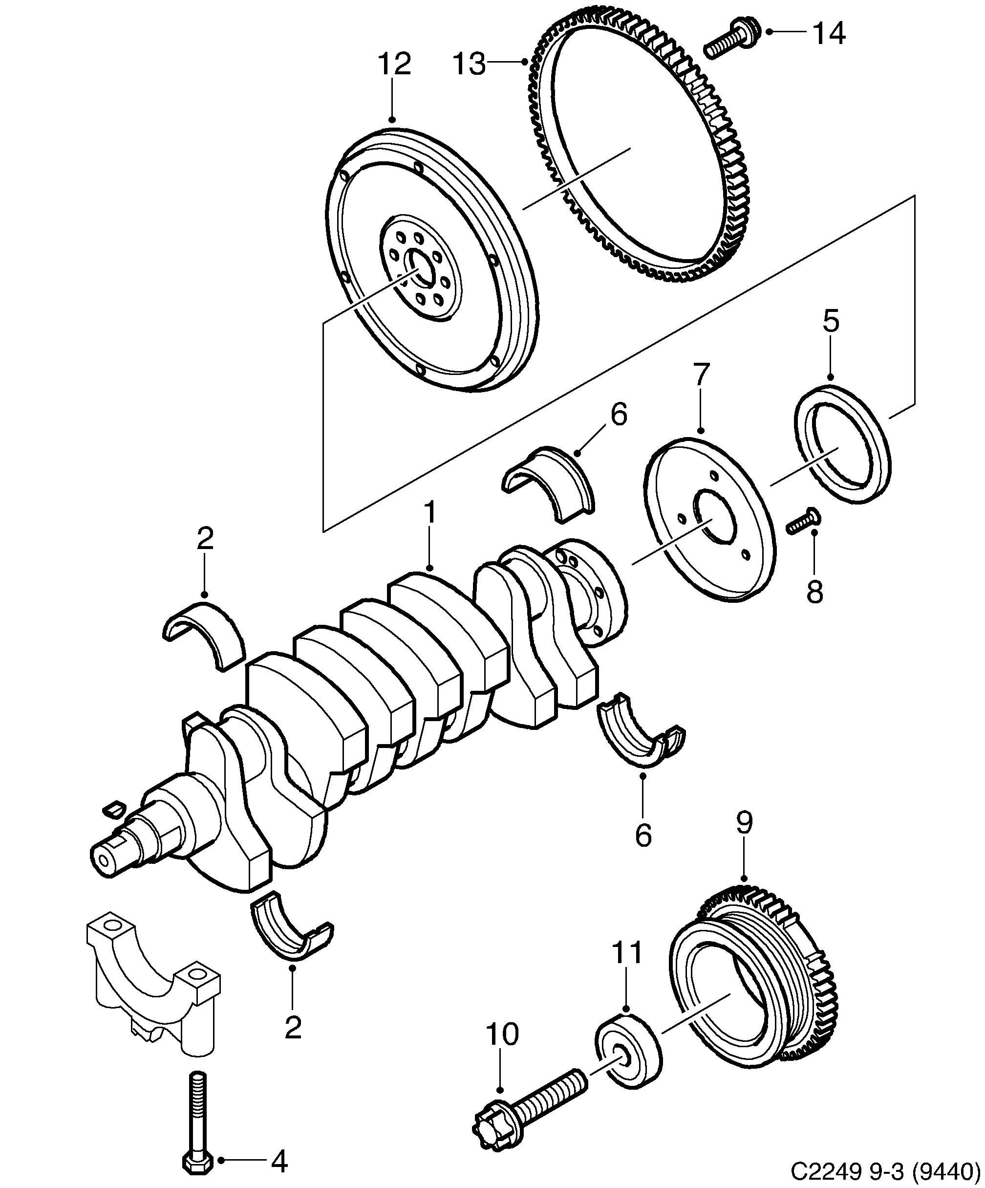 Saab 9-3 (9440) Crankshaft diagram