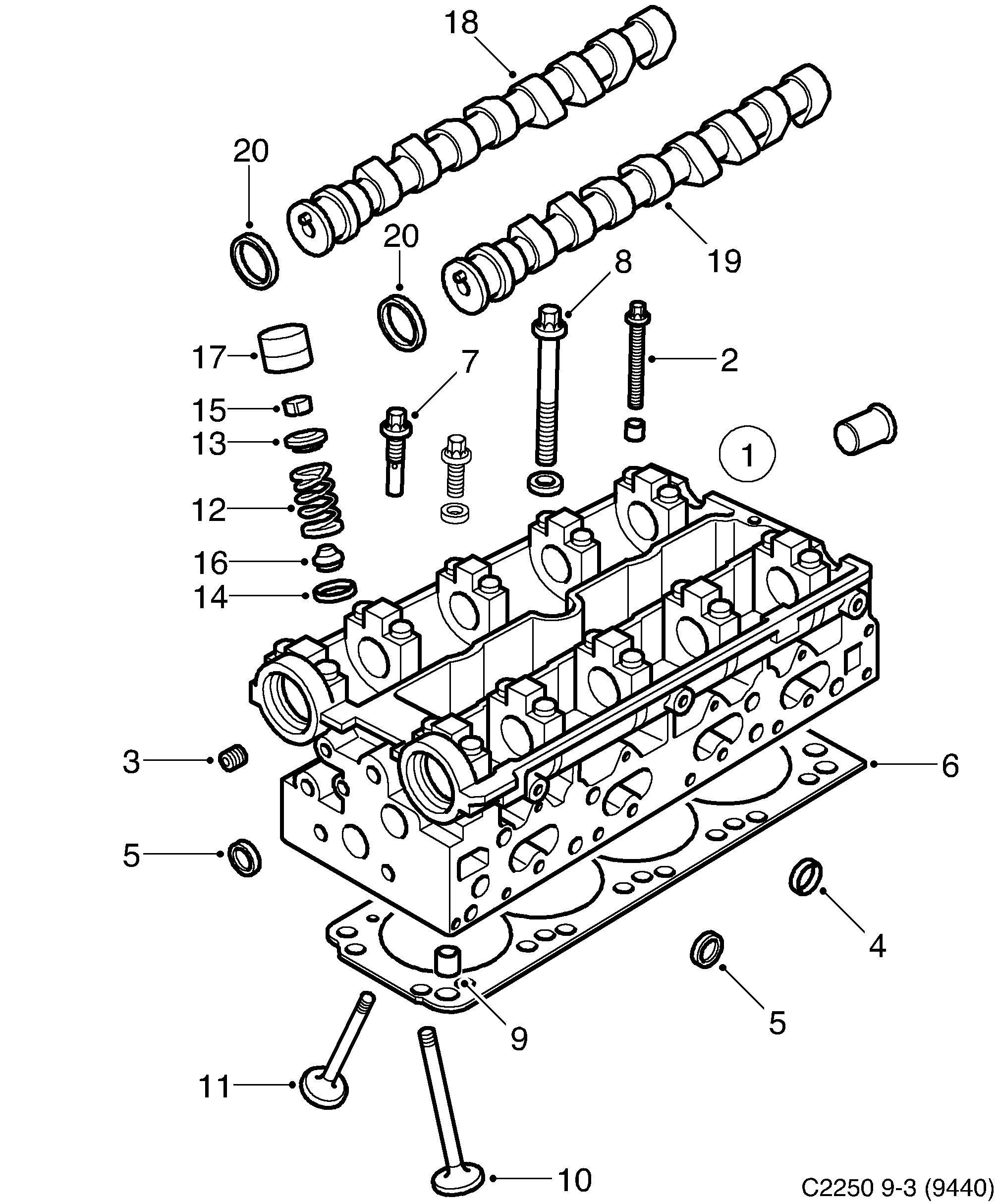 Saab 9-3 (9440) Cylinder head diagram