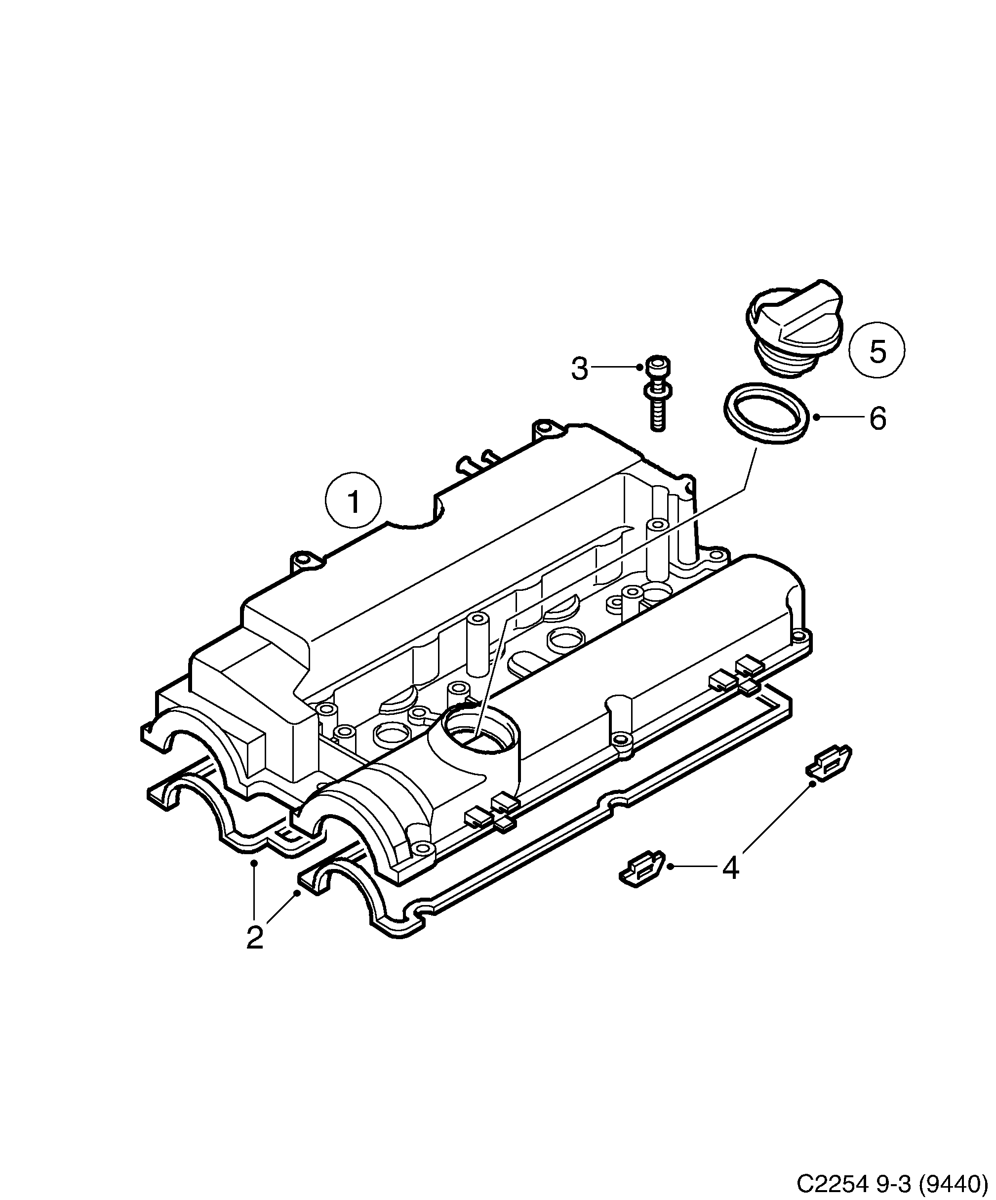 Saab 9-3 (9440) Valve cover diagram