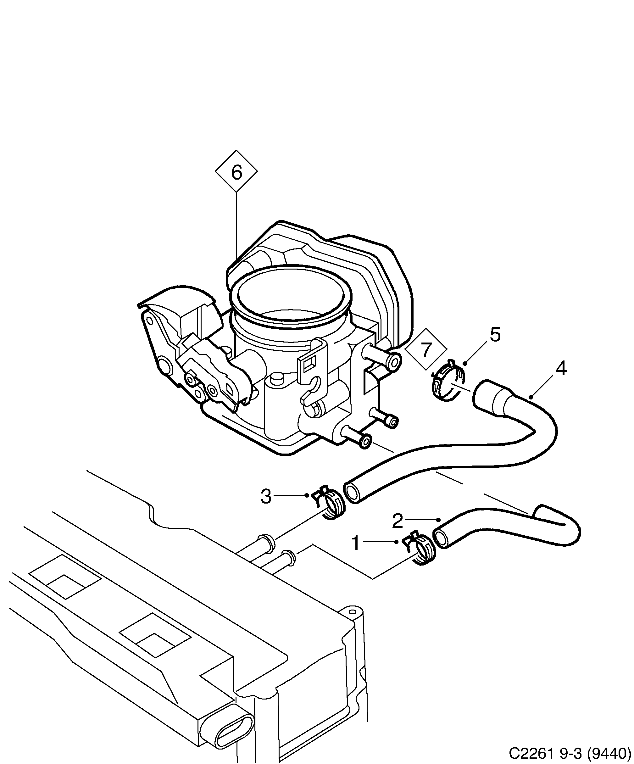 Saab 9-3 (9440) Crank case ventilation diagram