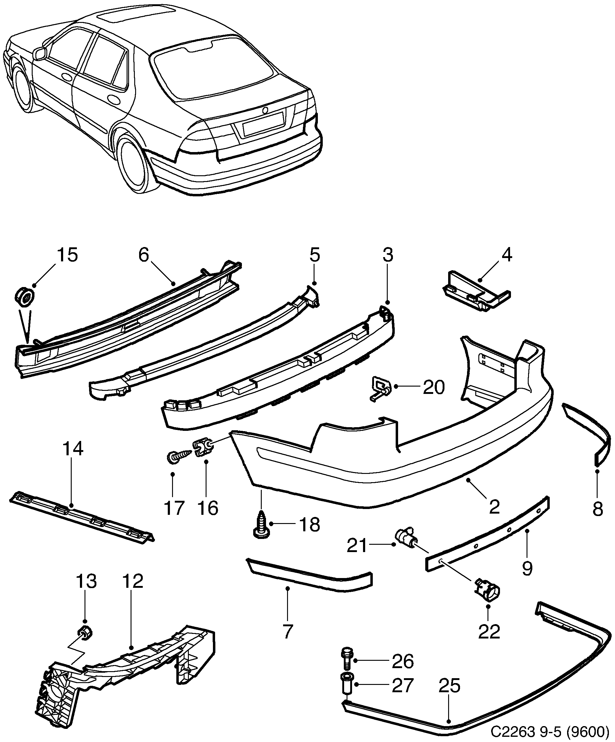 Saab 9-5 (9600) Bumper, rear diagram