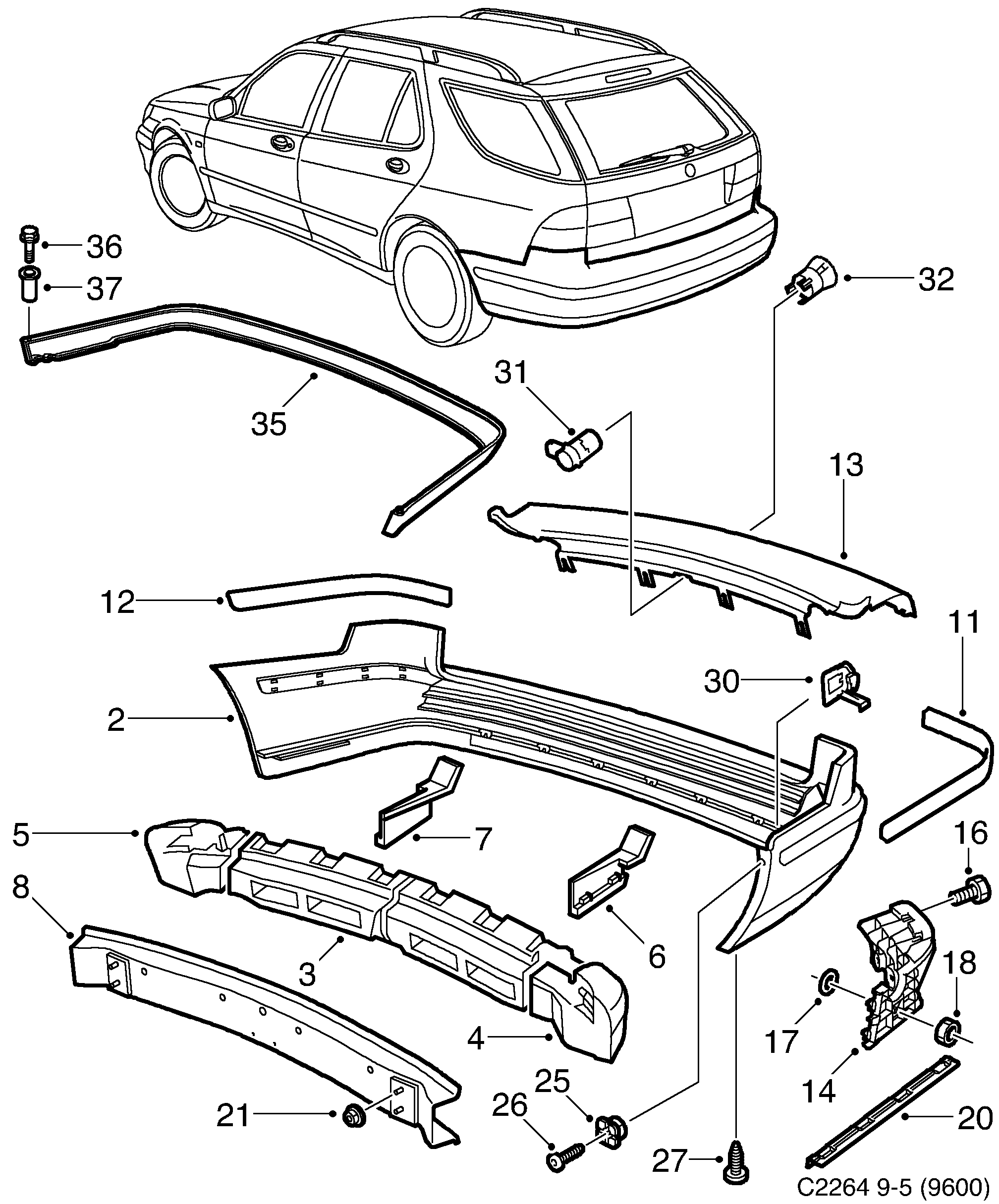 Saab 9-5 (9600) Bumper, rear diagram