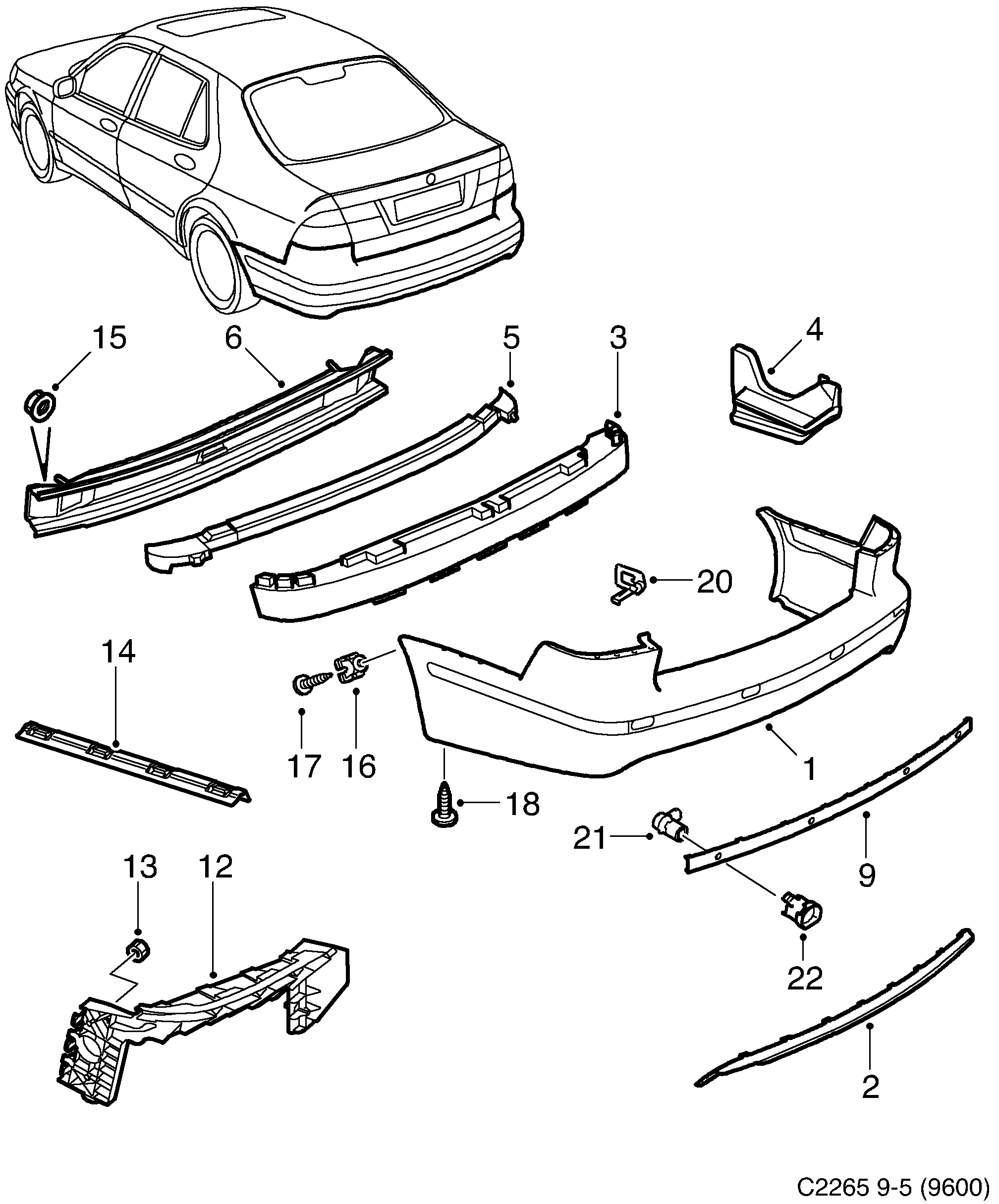 Saab 9-5 (9600) Bumper, rear Aero diagram