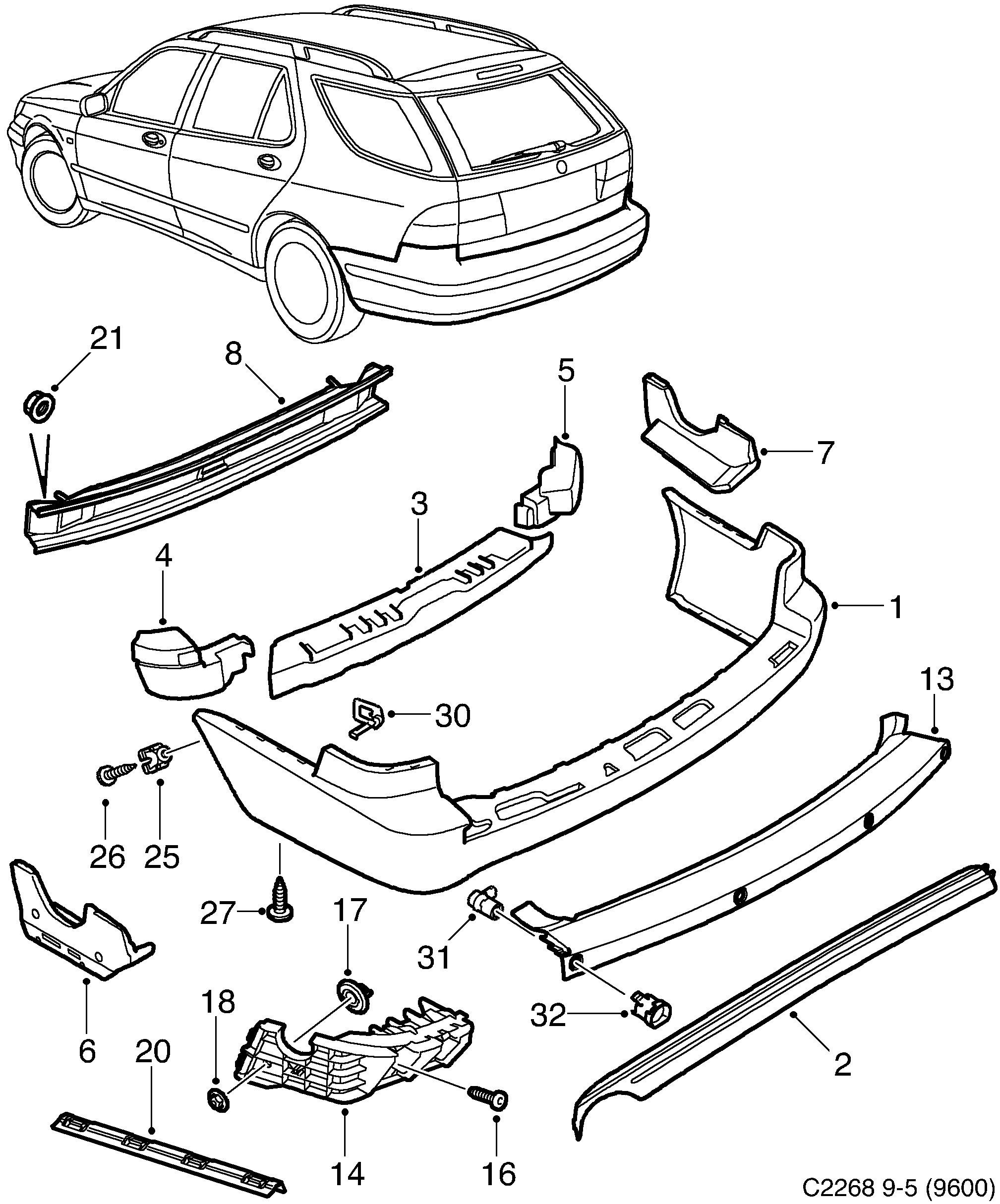 Saab 9-5 (9600) Bumper, rear Aero diagram
