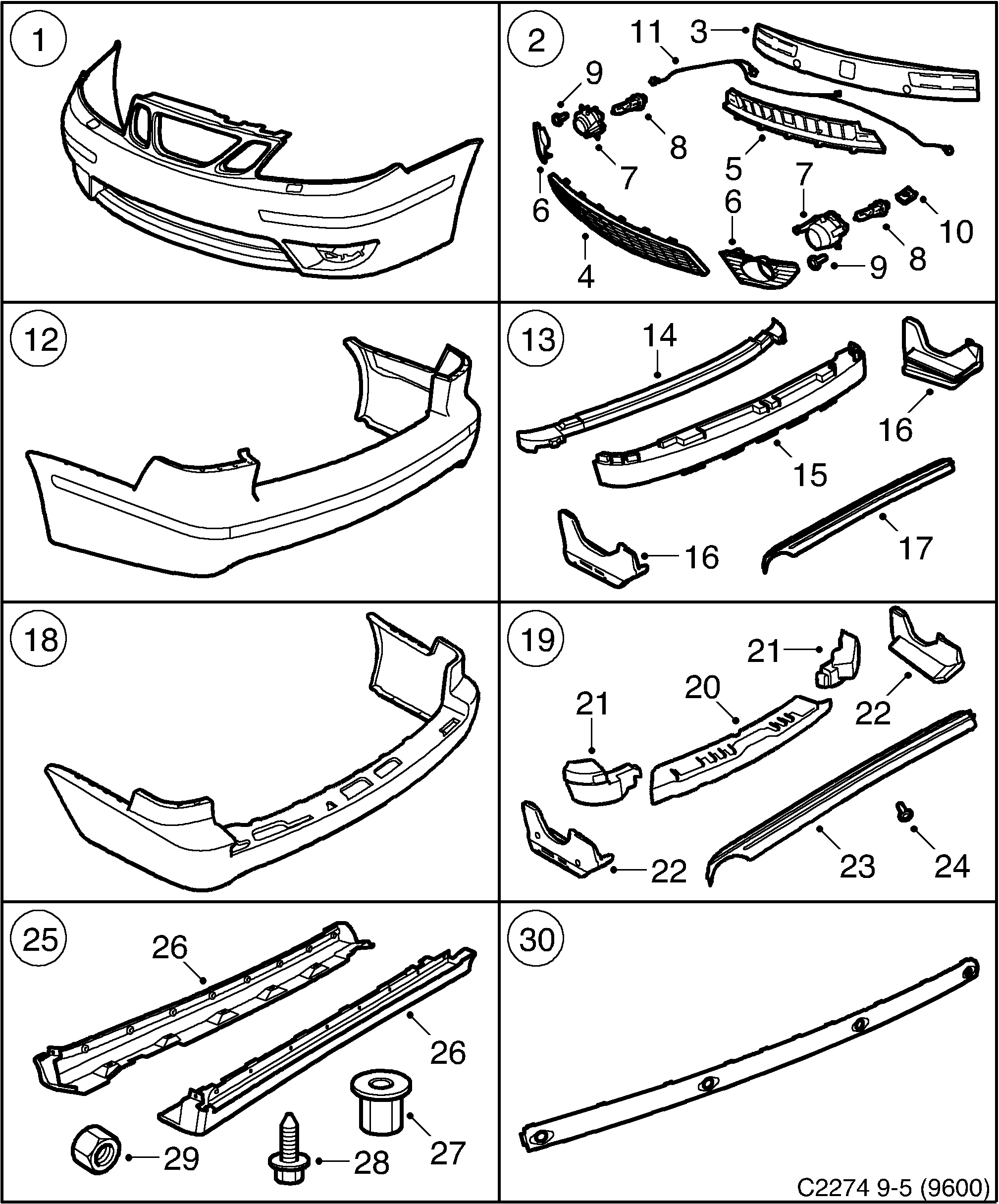 Saab 9-5 (9600) Aero Kit diagram