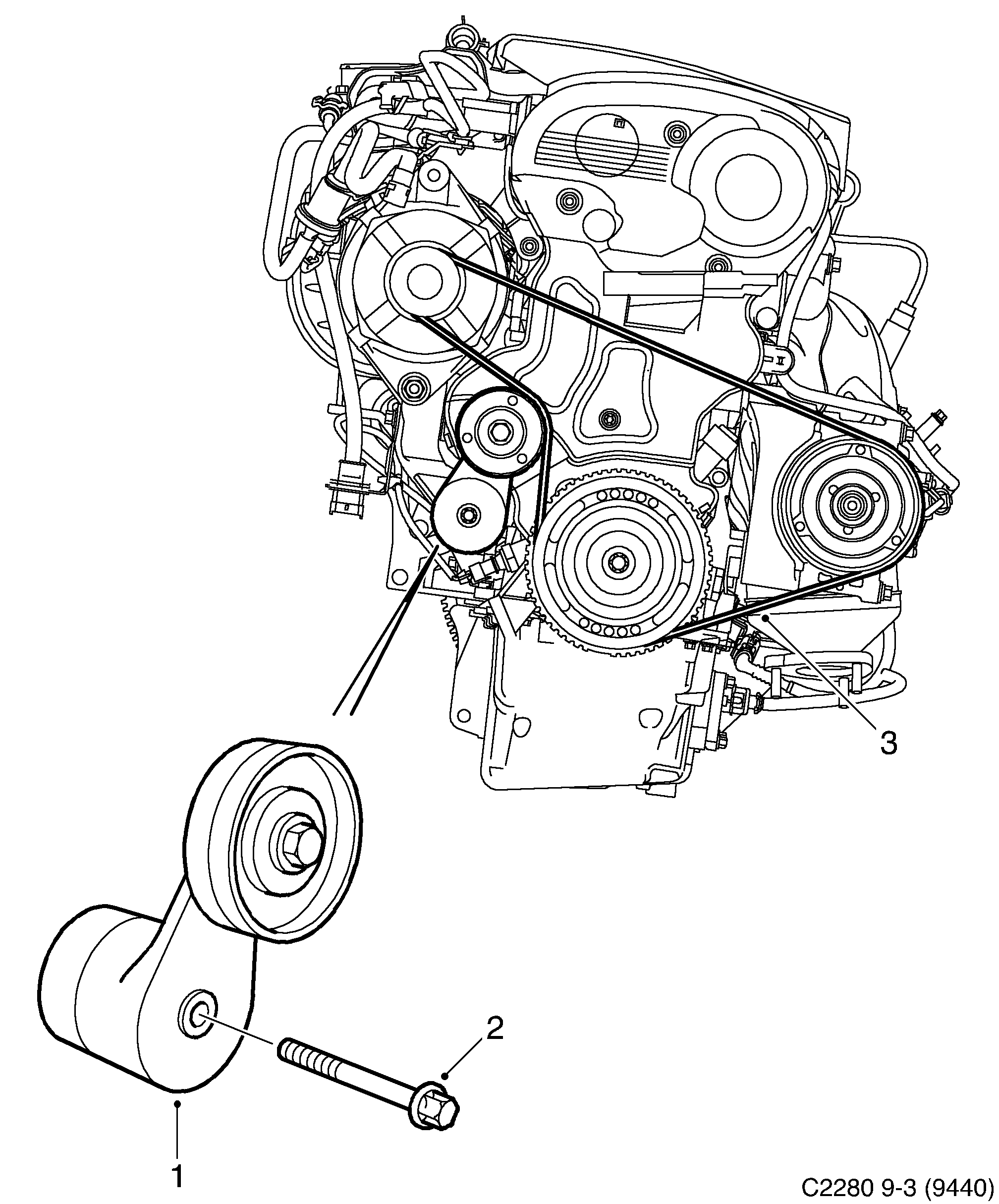 Saab 9-3 (9440) Belt tensioner diagram