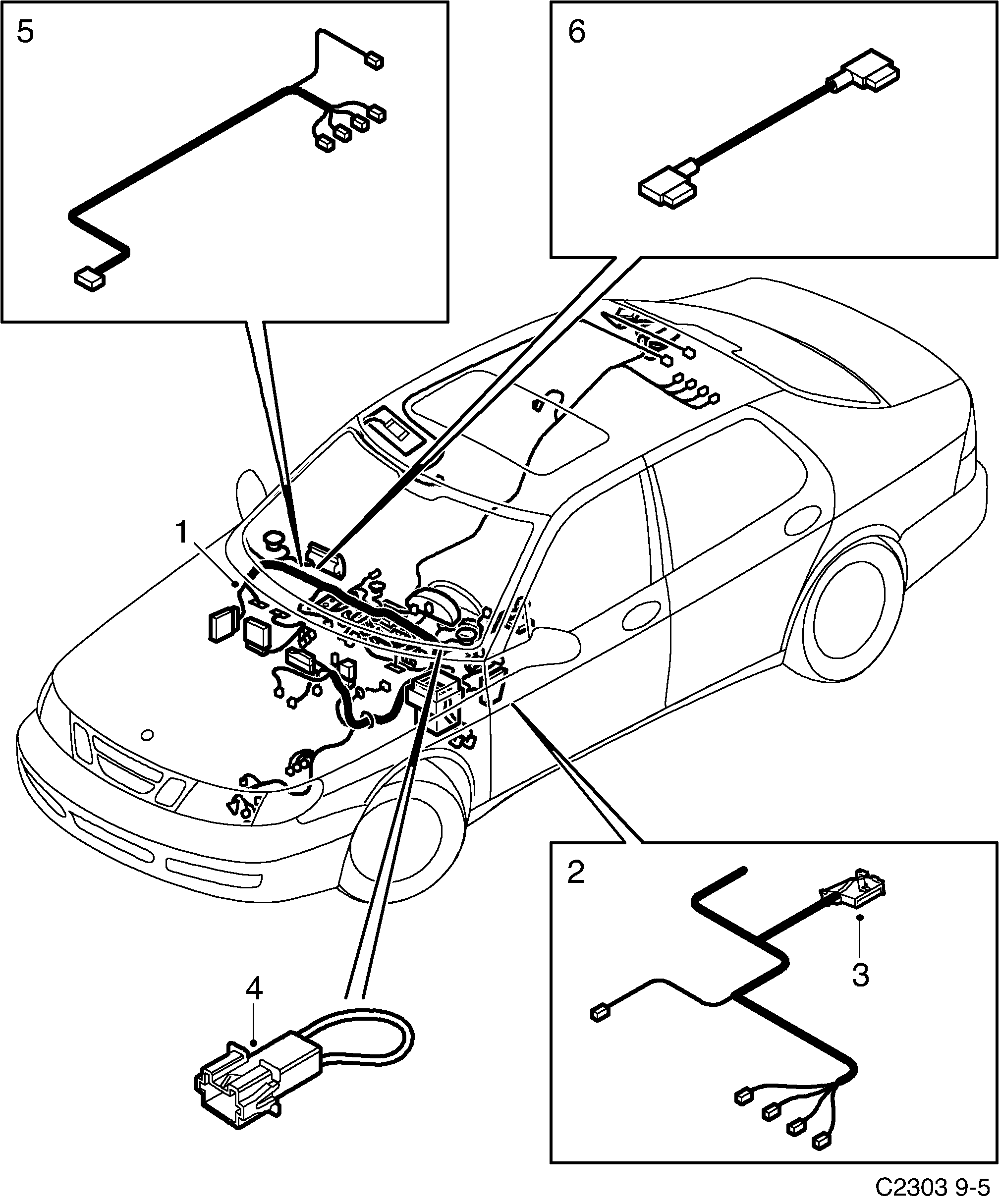 Saab 9-5 (9600) Instrument panel diagram