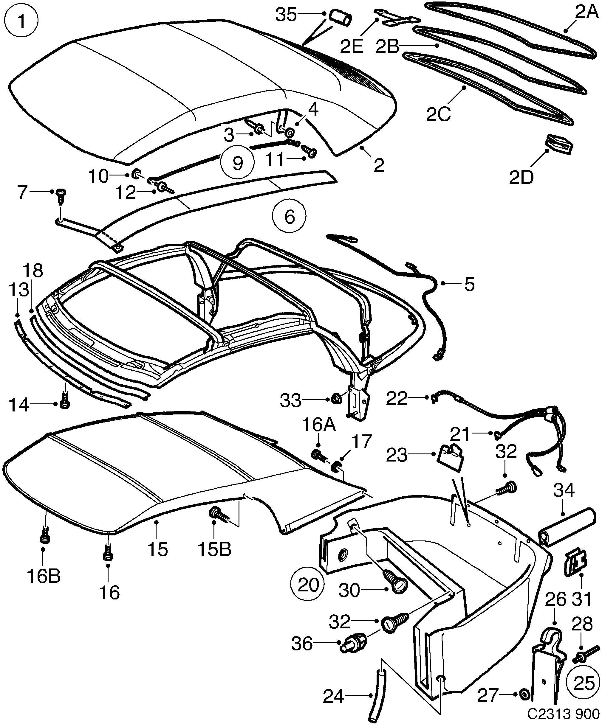 Saab 900 Top cloth diagram