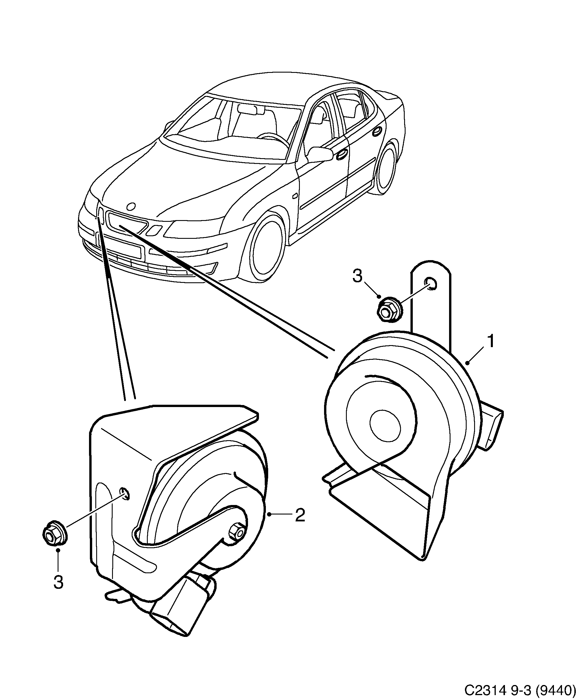 Saab 9-3 (9440) Horn diagram