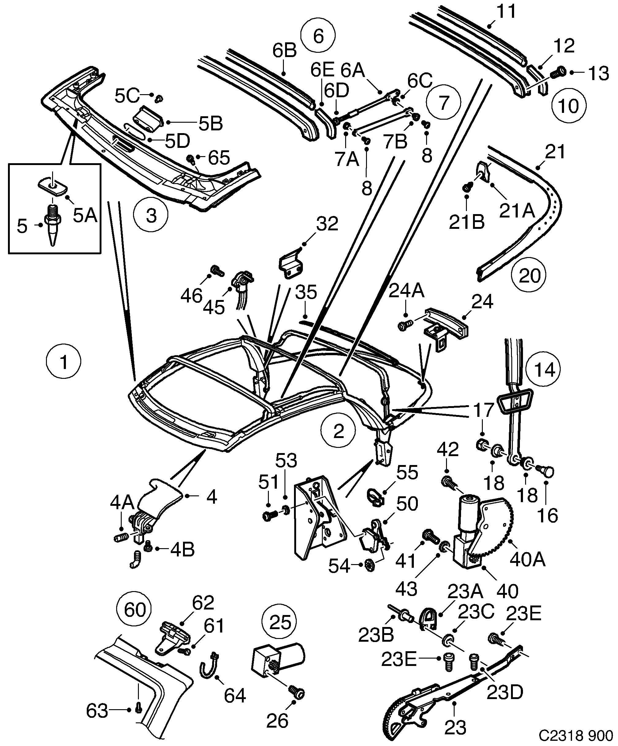 Saab 900 Bow 1, 2, 3, 4 and 5 diagram
