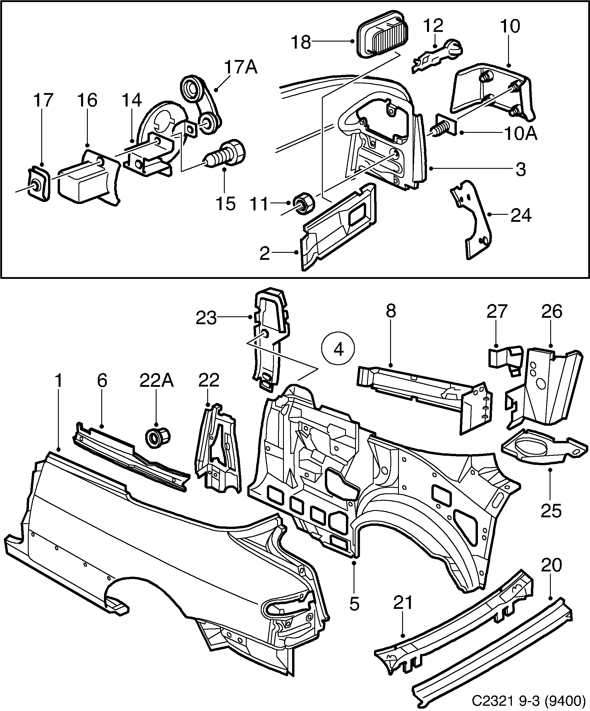 Saab 9-3 (9400) Valance diagram