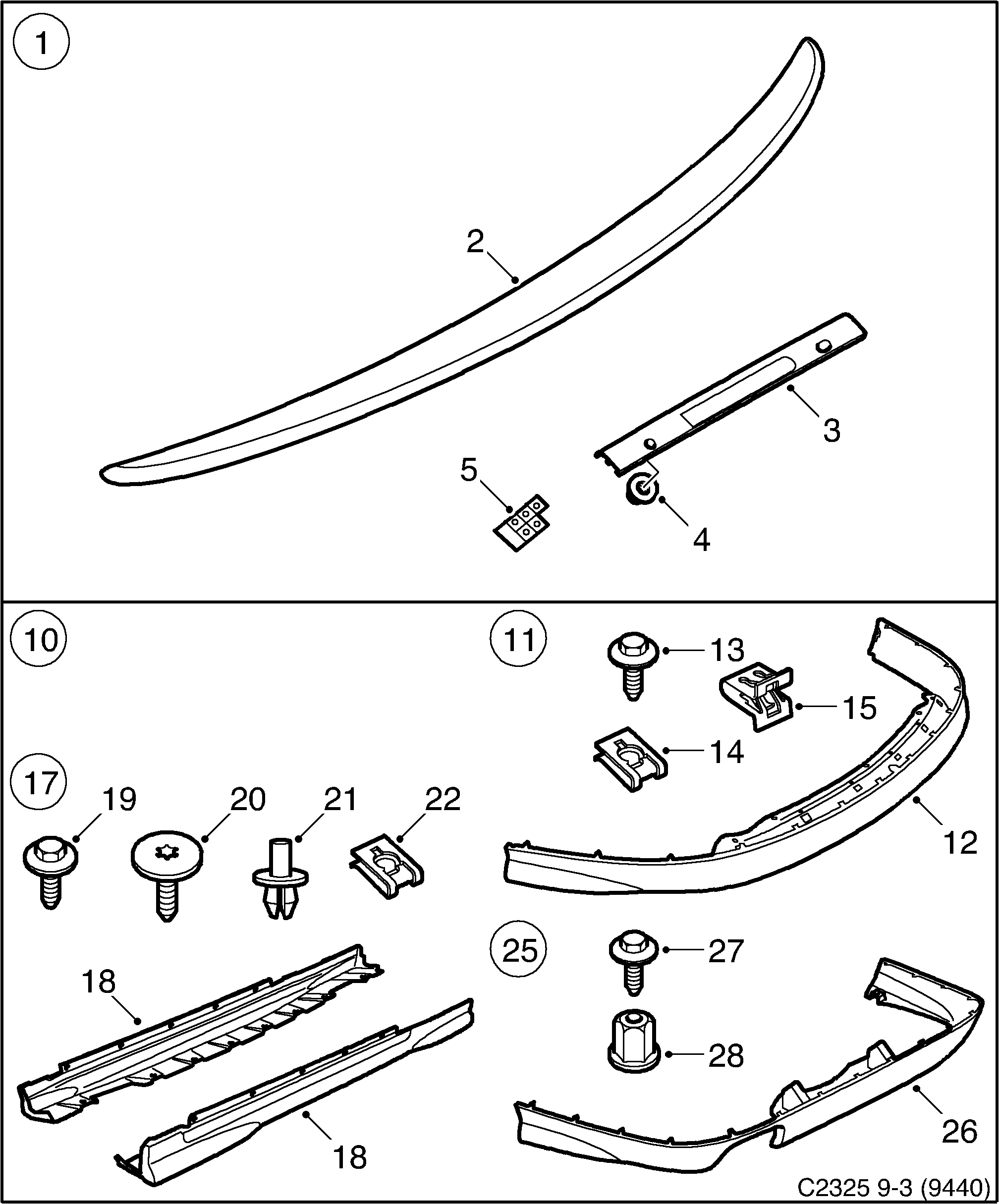 Saab 9-3 (9440) Spoiler kit Aero diagram