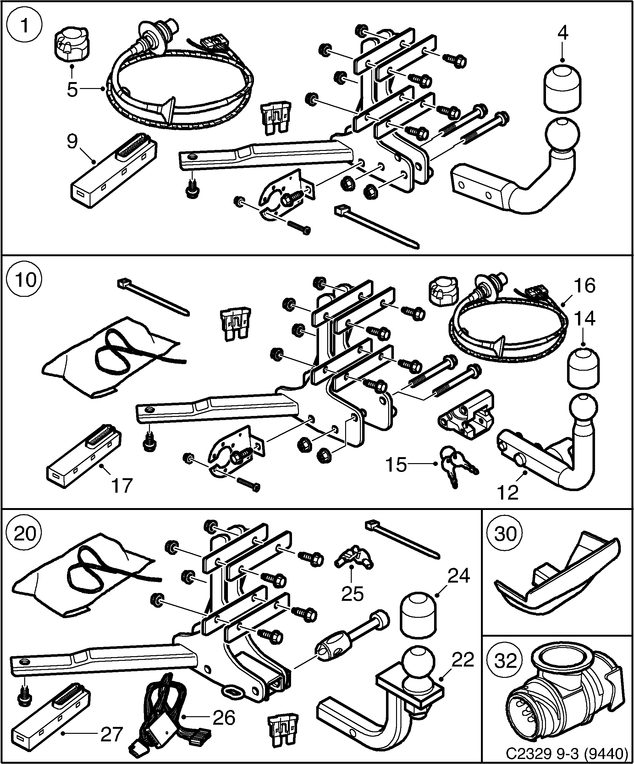 Saab 9-3 (9440) Towing hitch diagram
