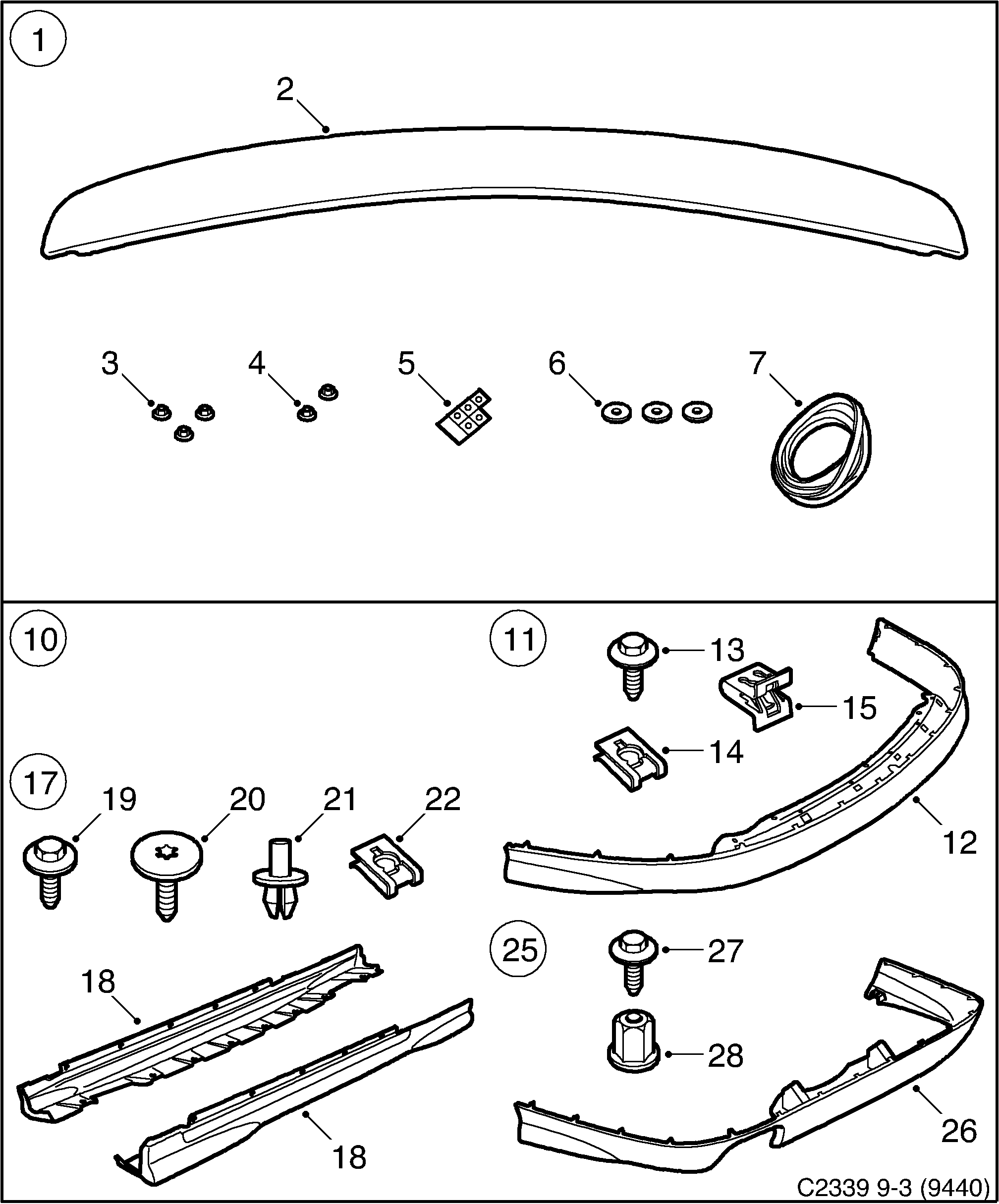 Saab 9-3 (9440) Spoiler kit Aero diagram