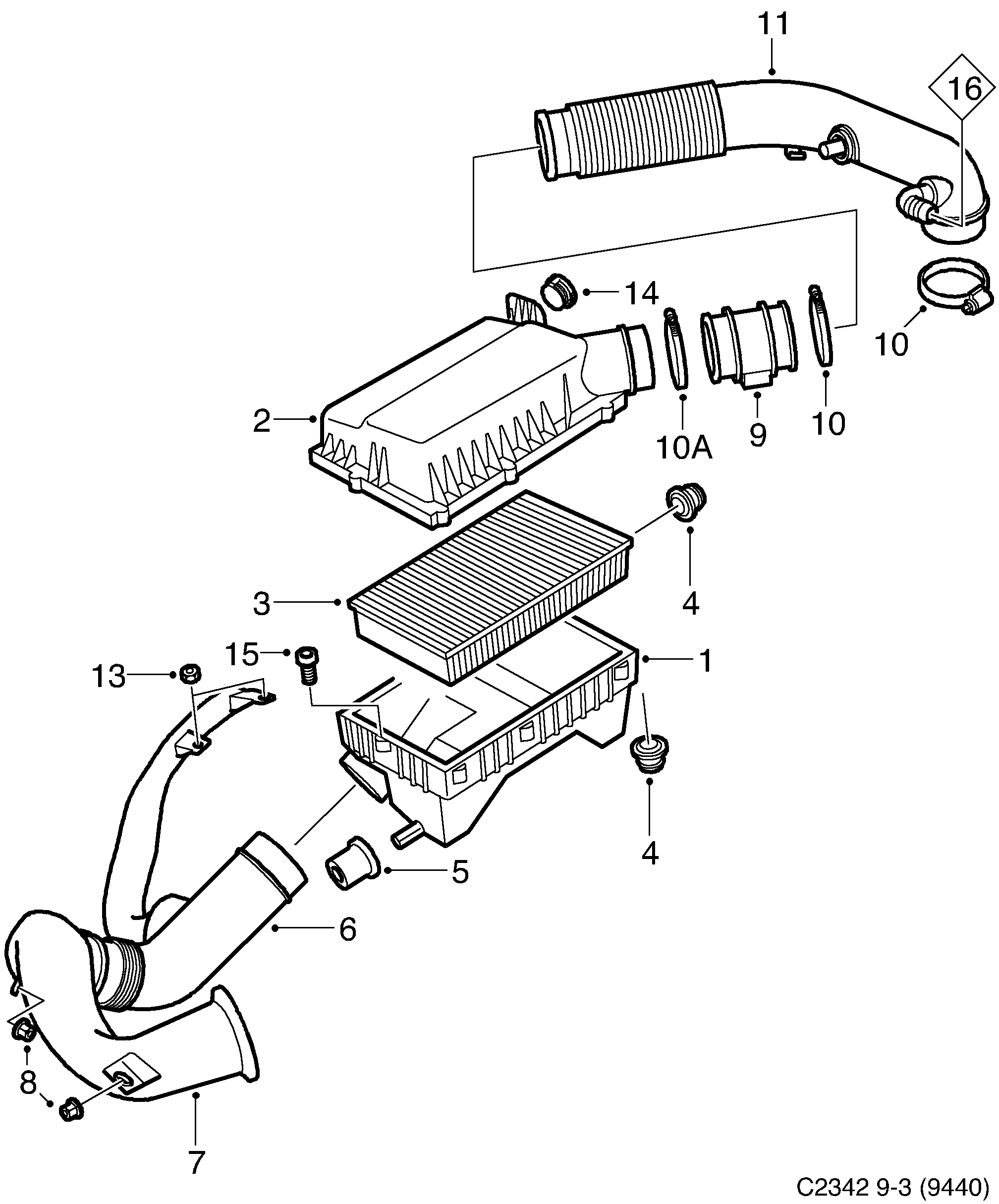 Saab 9-3 (9440) Air cleaner diagram