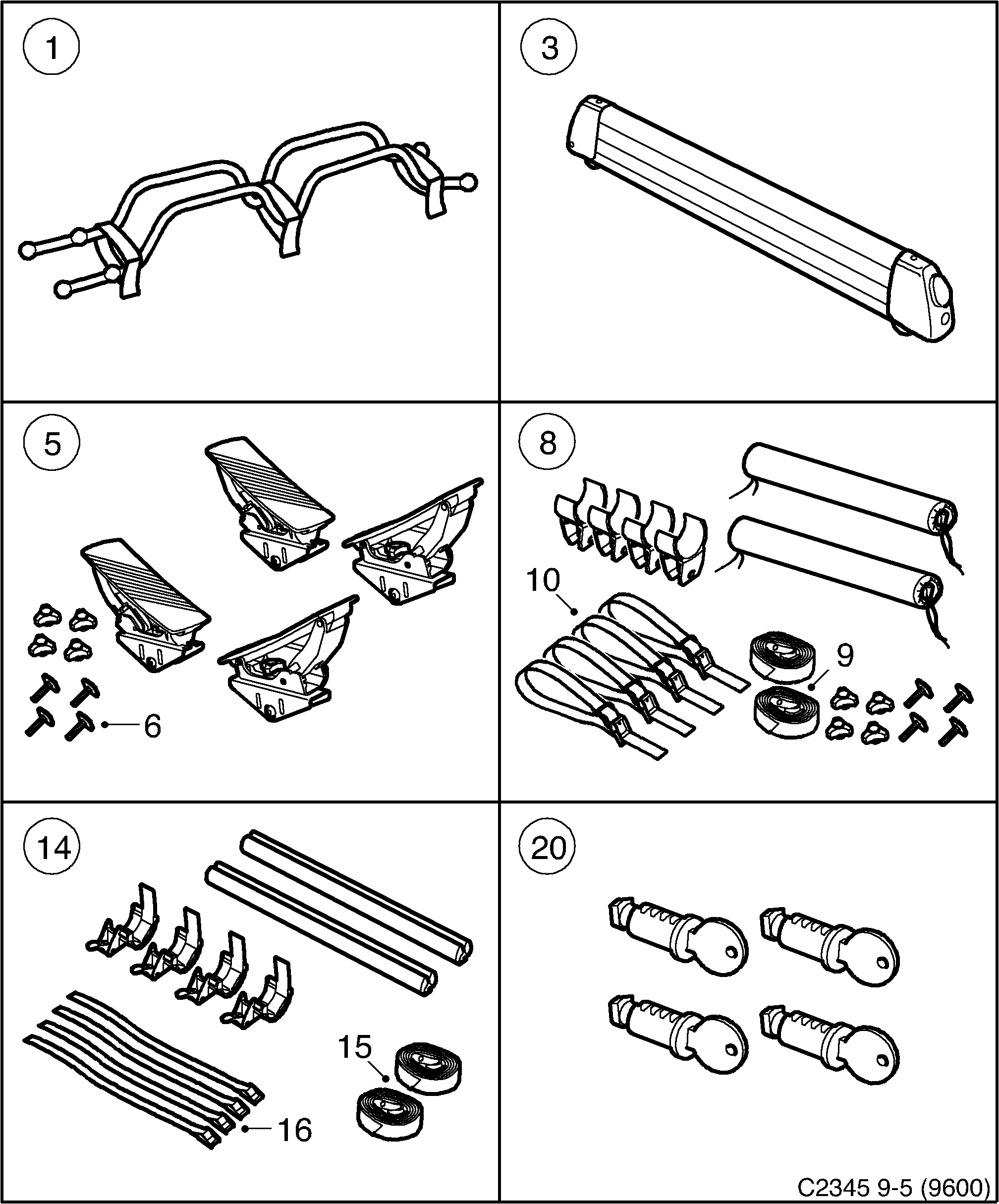 Saab 9-5 (9600) Roof load diagram
