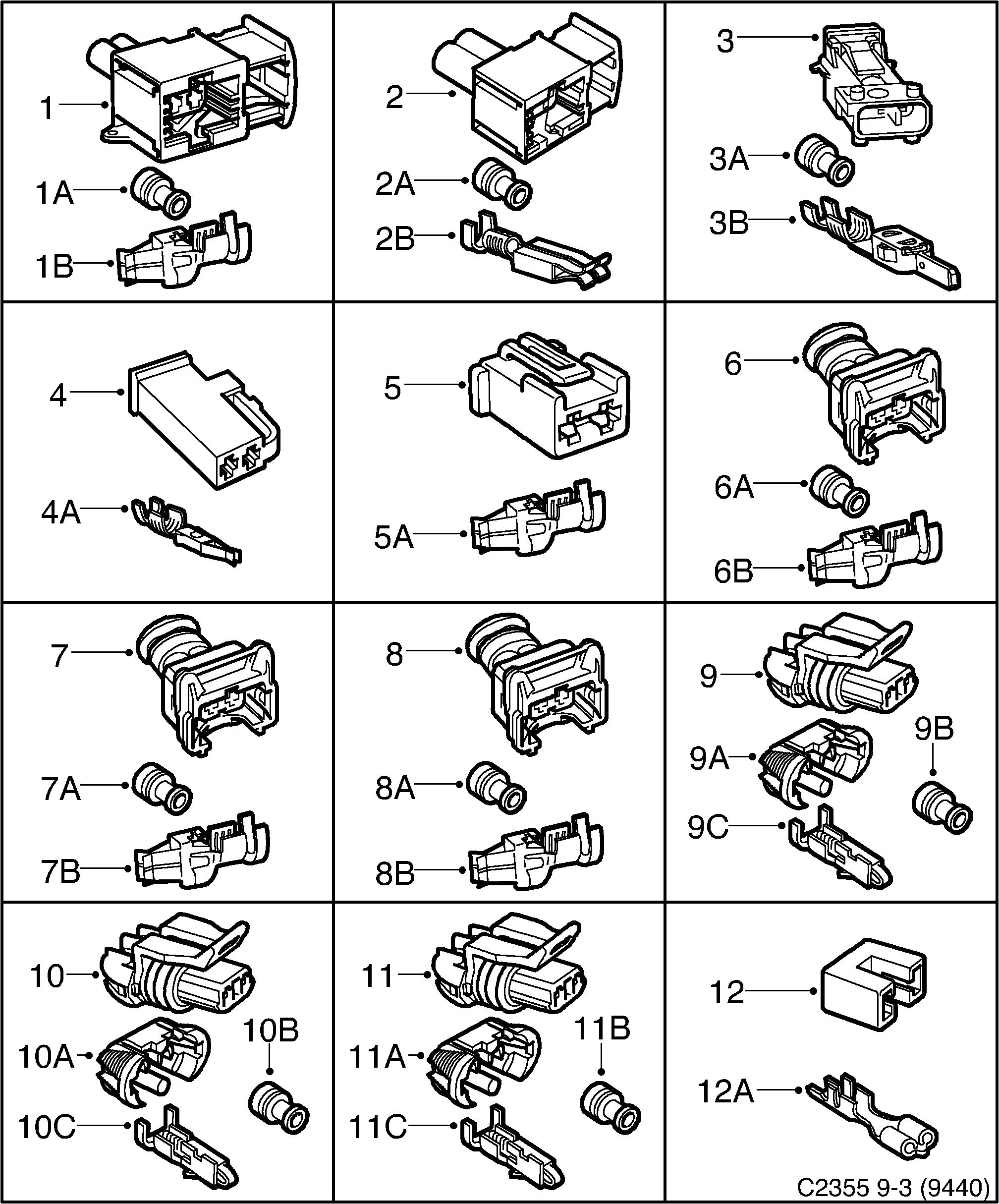Saab 9-3 (9440) Connector housing etc 2-pole diagram