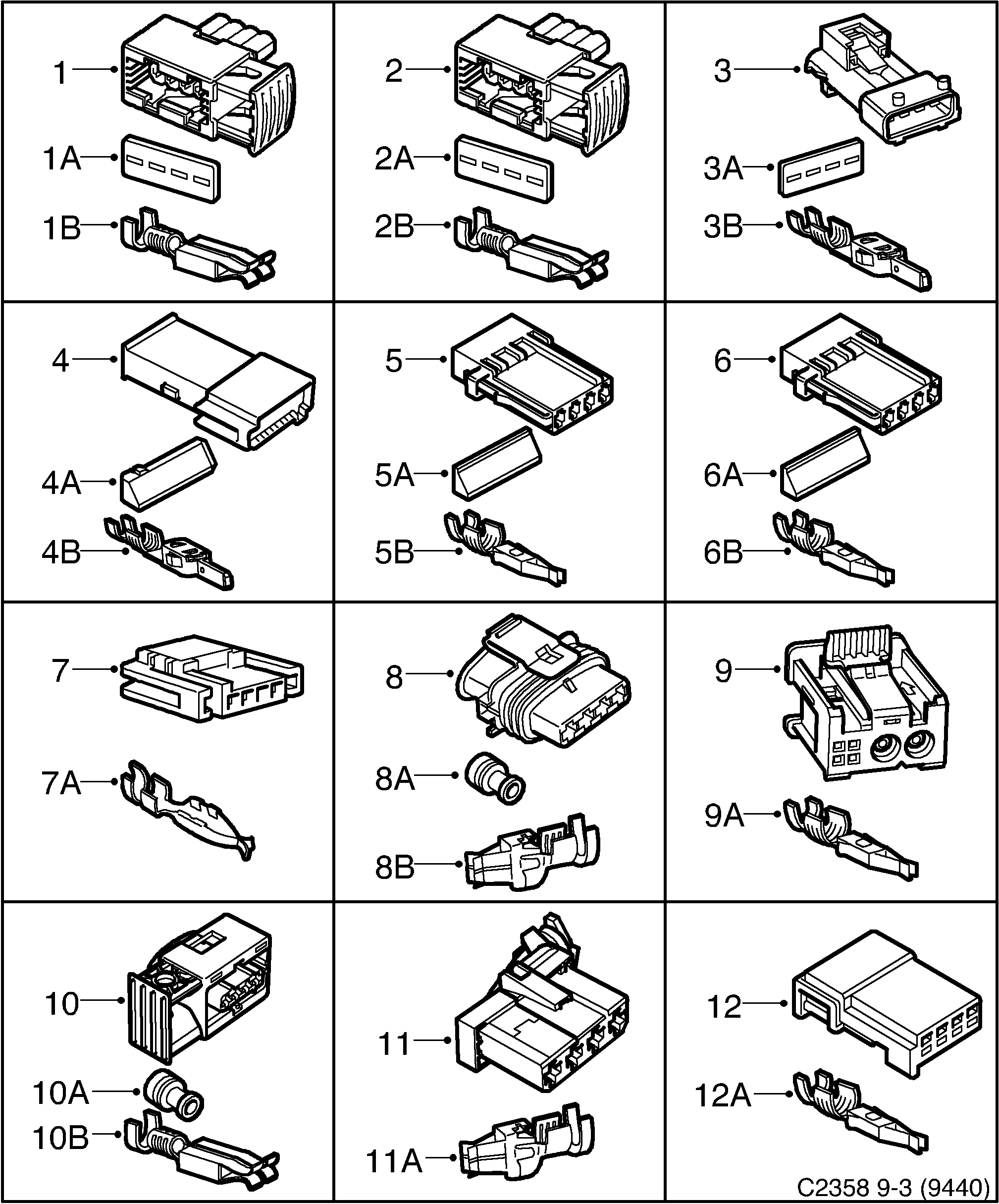 Saab 9-3 (9440) Connector housing etc 4-pin diagram