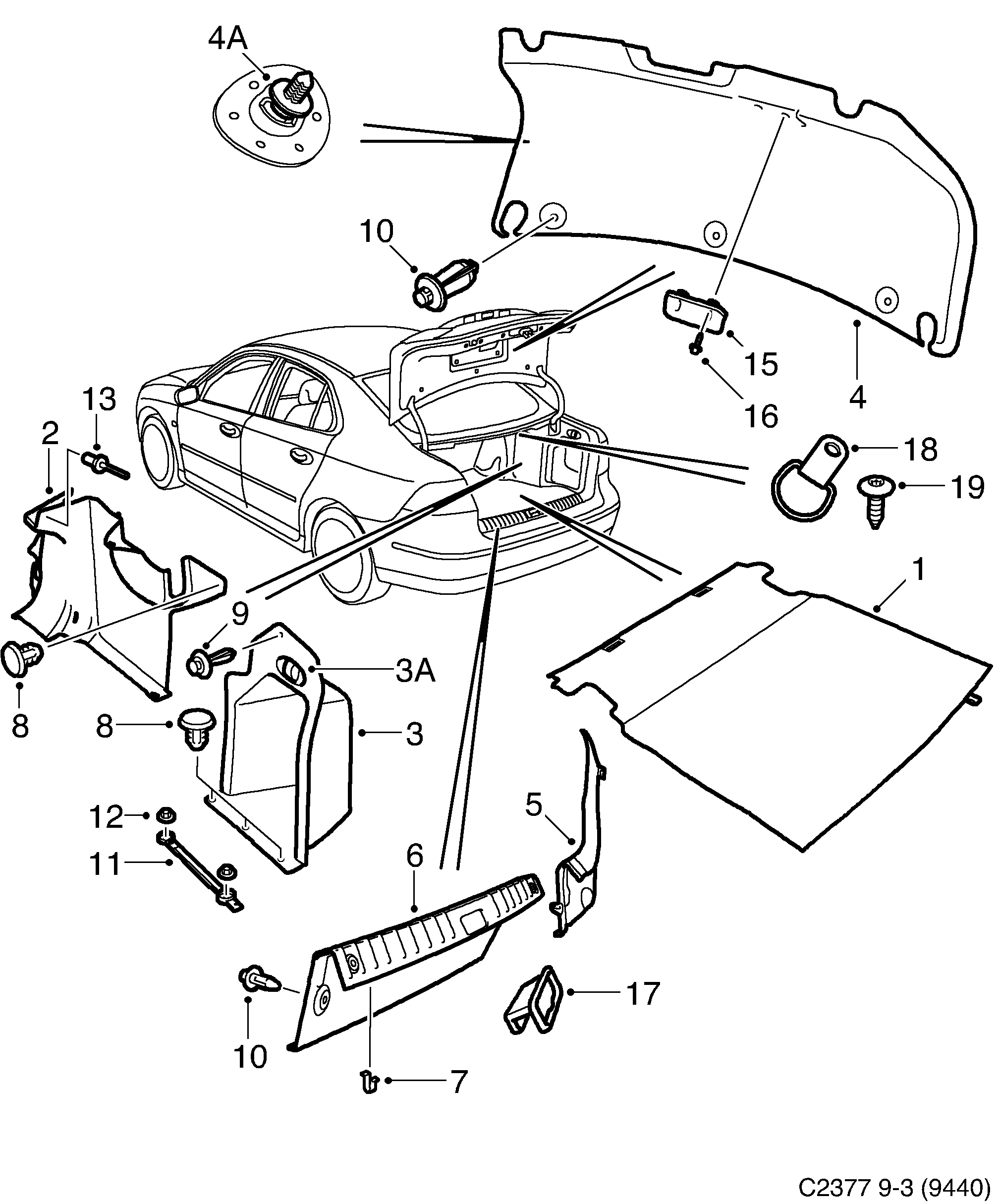 Saab 9-3 (9440) Luggage compartment diagram