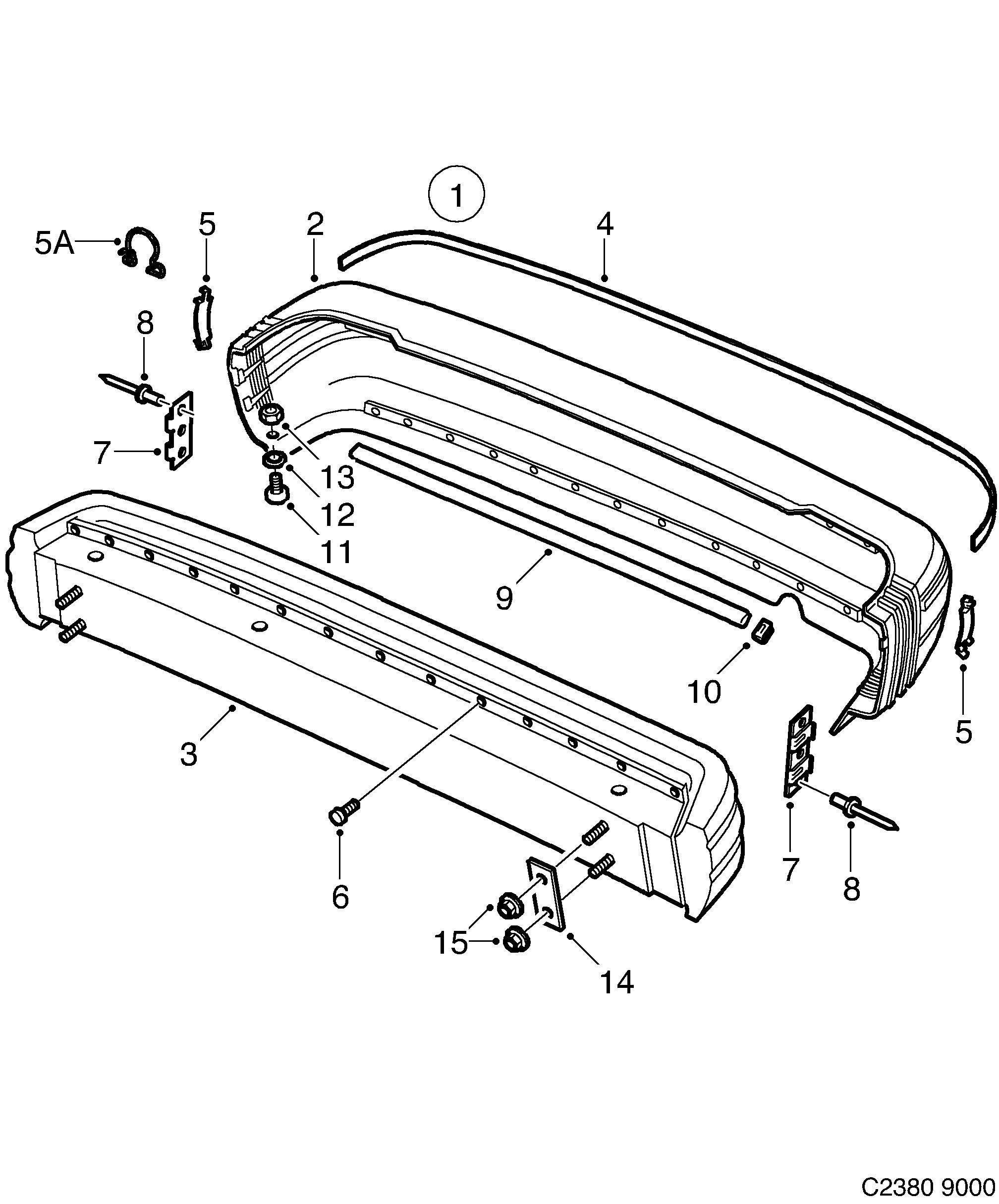 Saab 9000 Bumper, rear diagram