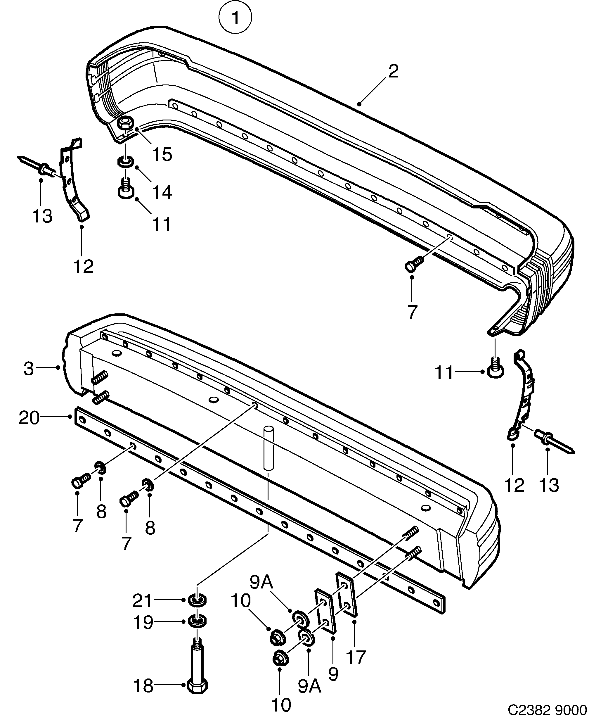 Saab 9000 Bumper, rear diagram