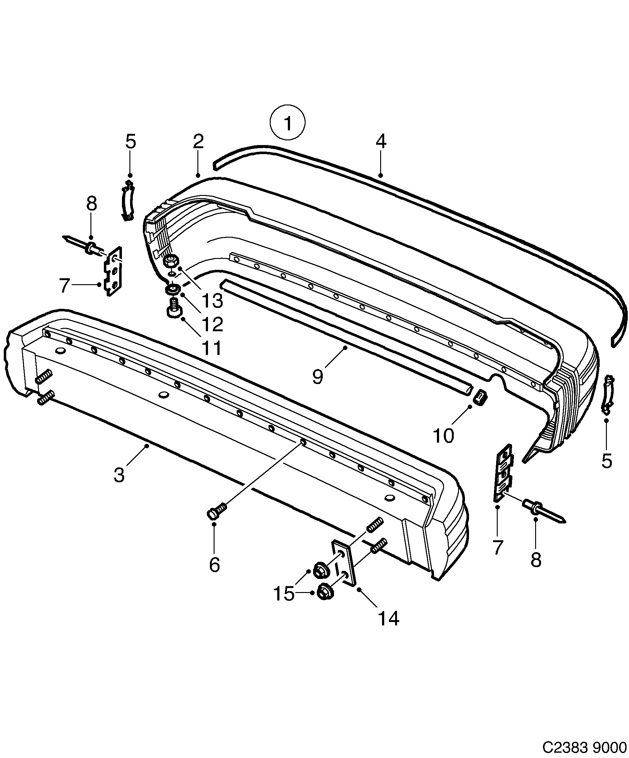 Saab 9000 Bumper, rear diagram