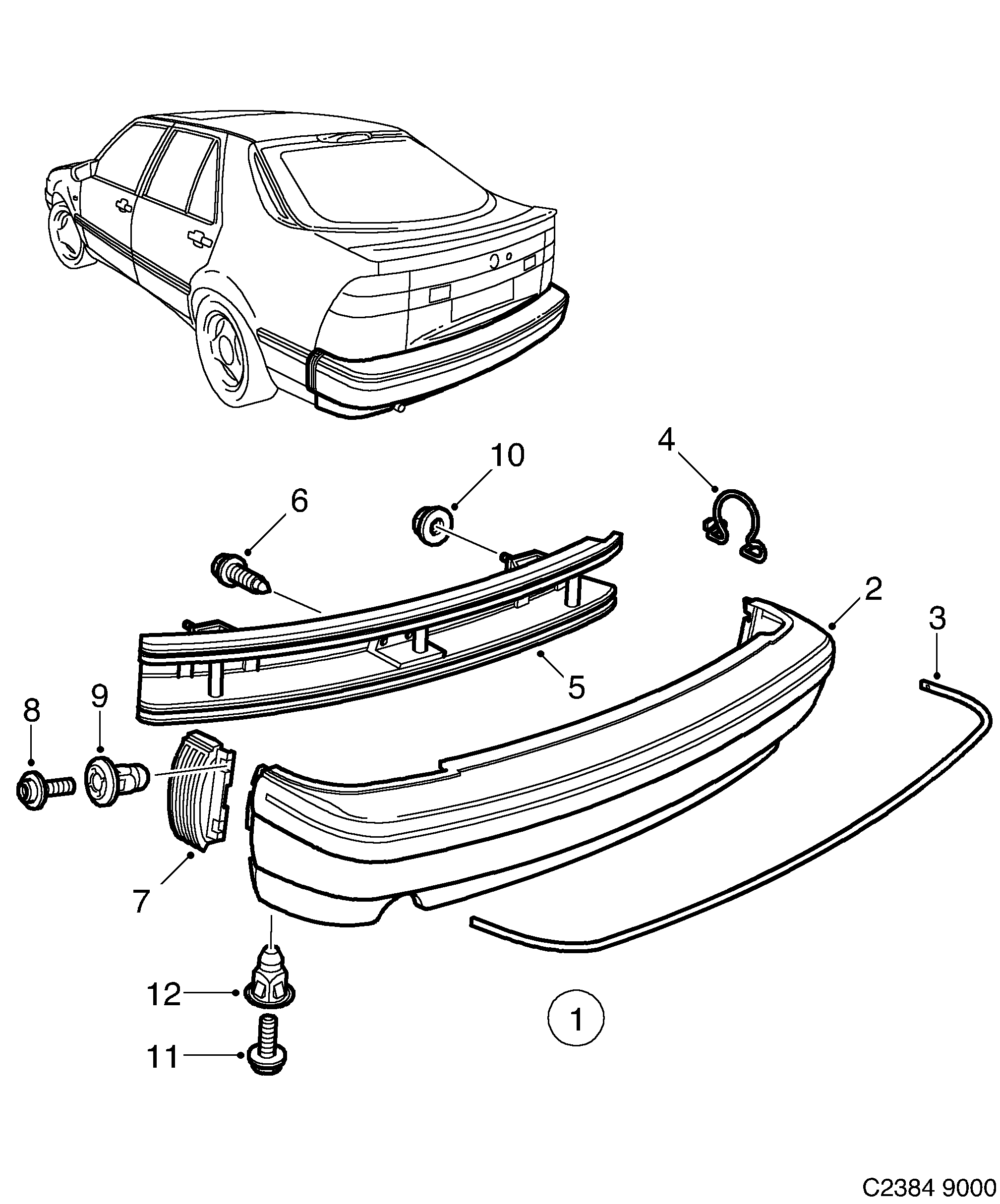 Saab 9000 Bumper, rear diagram