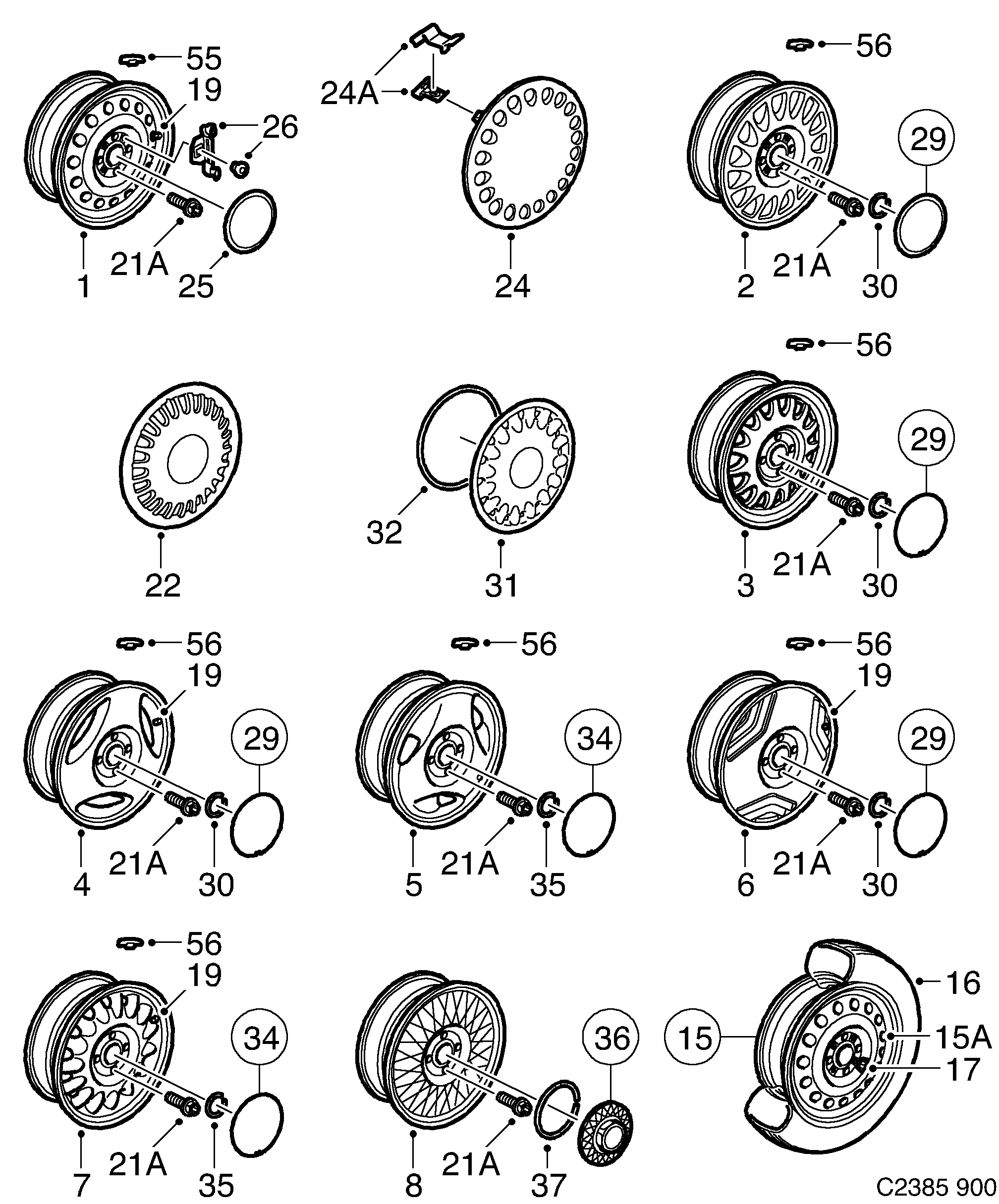 Saab 900 Wheel diagram