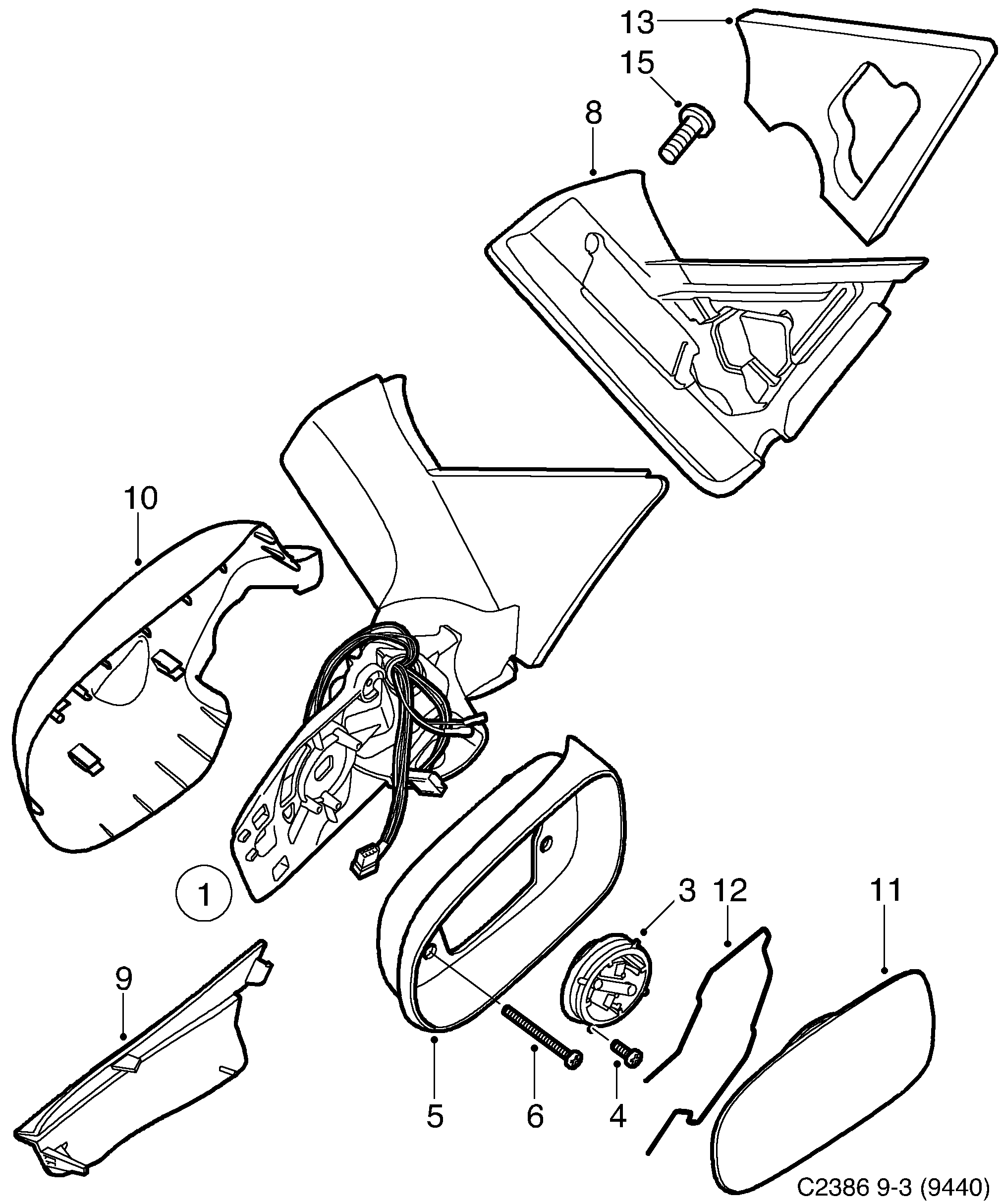 Saab 9-3 (9440) External mirror diagram