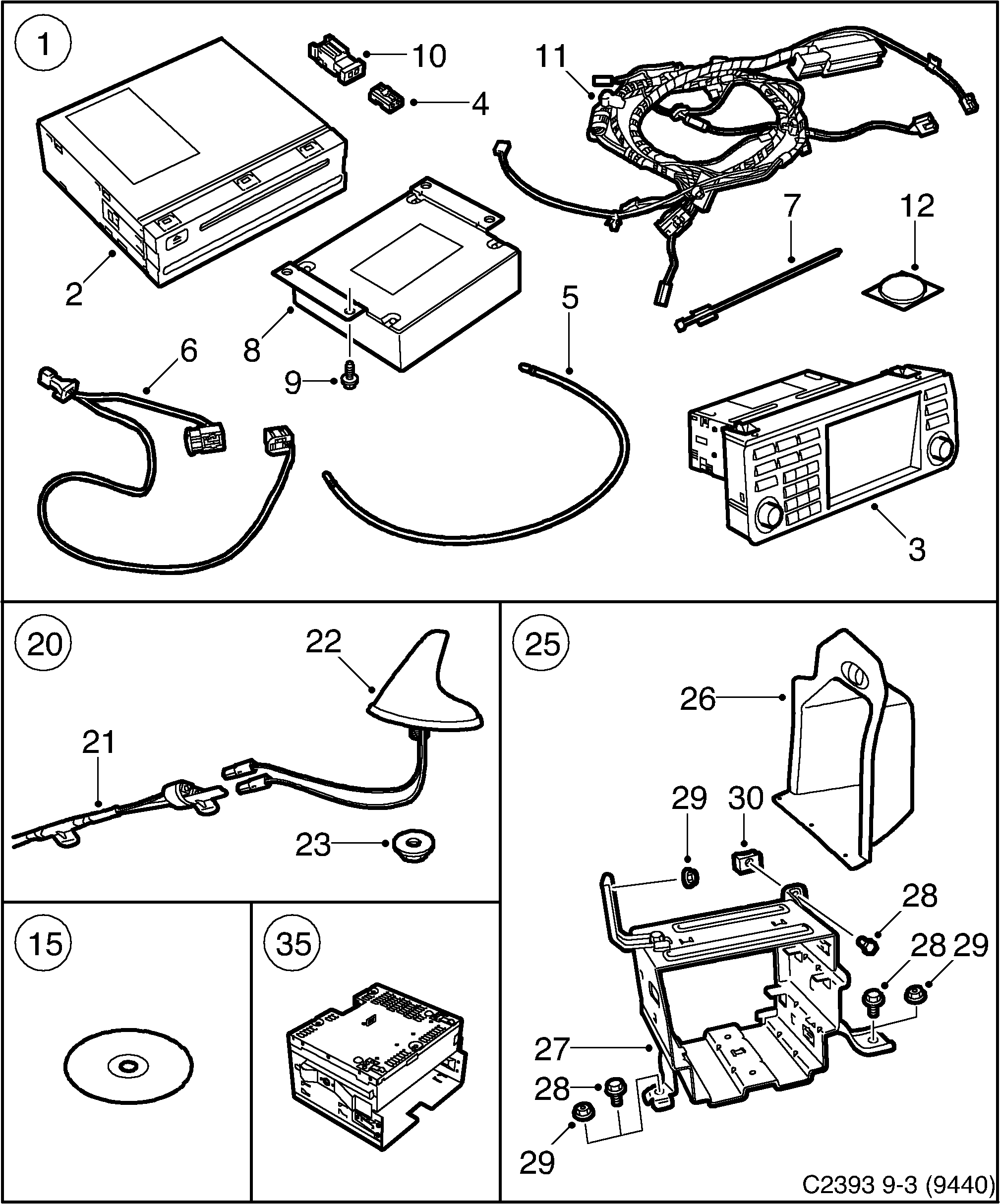 Saab 9-3 (9440) Navigation system Not for US, CA diagram