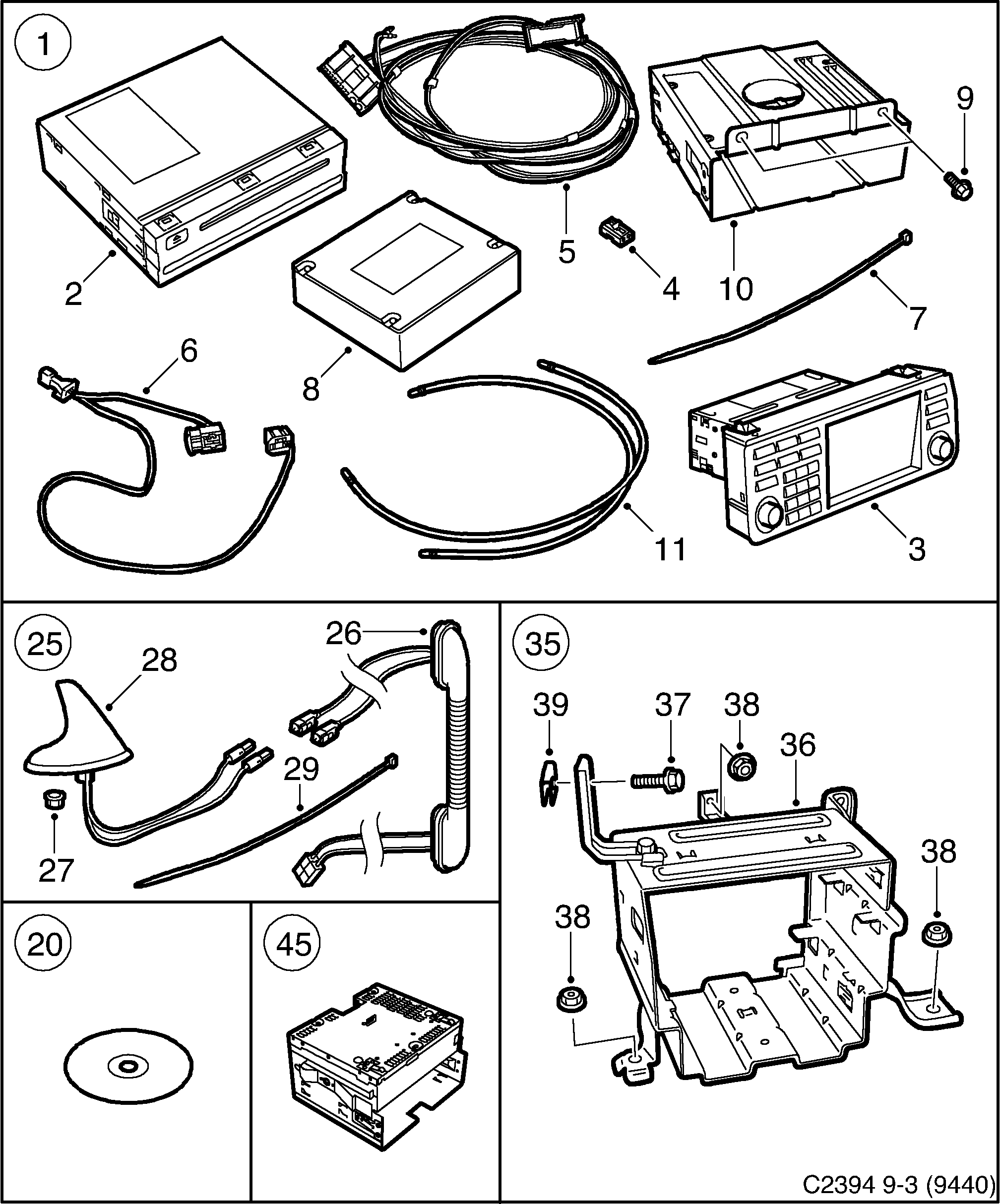 Saab 9-3 (9440) Navigation system Not for US, CA diagram