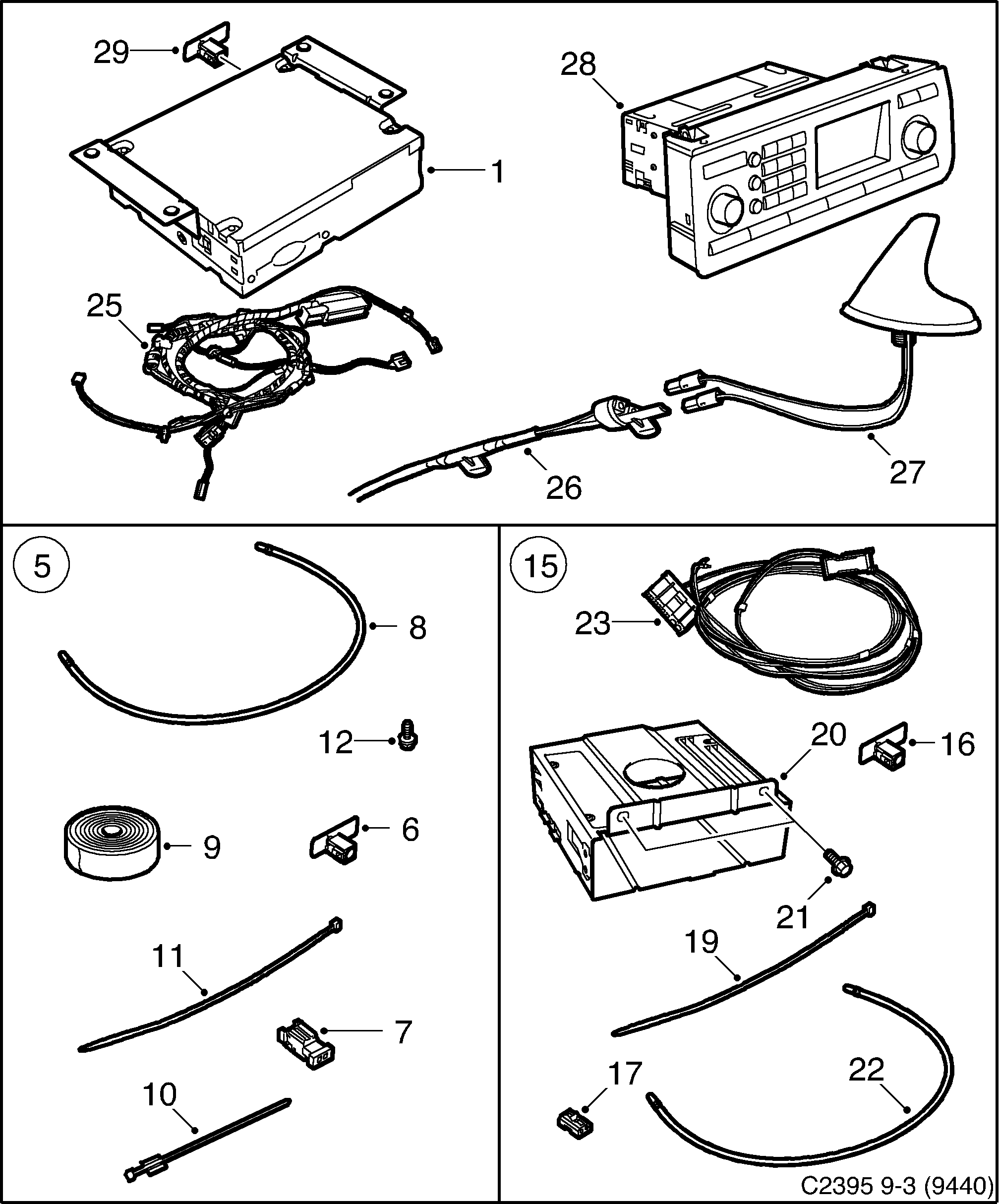 Saab 9-3 (9440) Integrated telephone Not for US, CA diagram